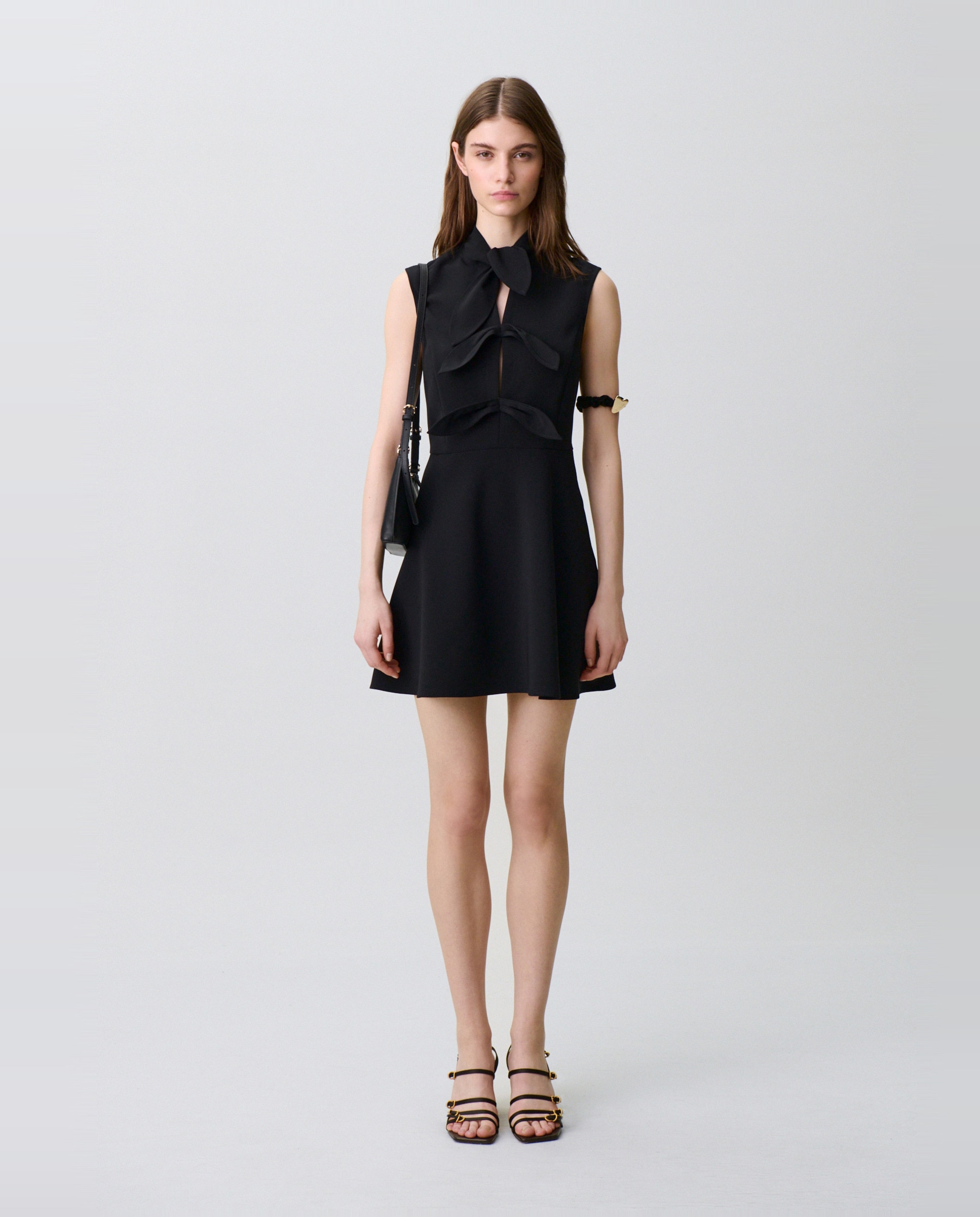 Vestido corto con cuello lazada y corte patinadora - Claudie Pierlot - Negro Negro-1