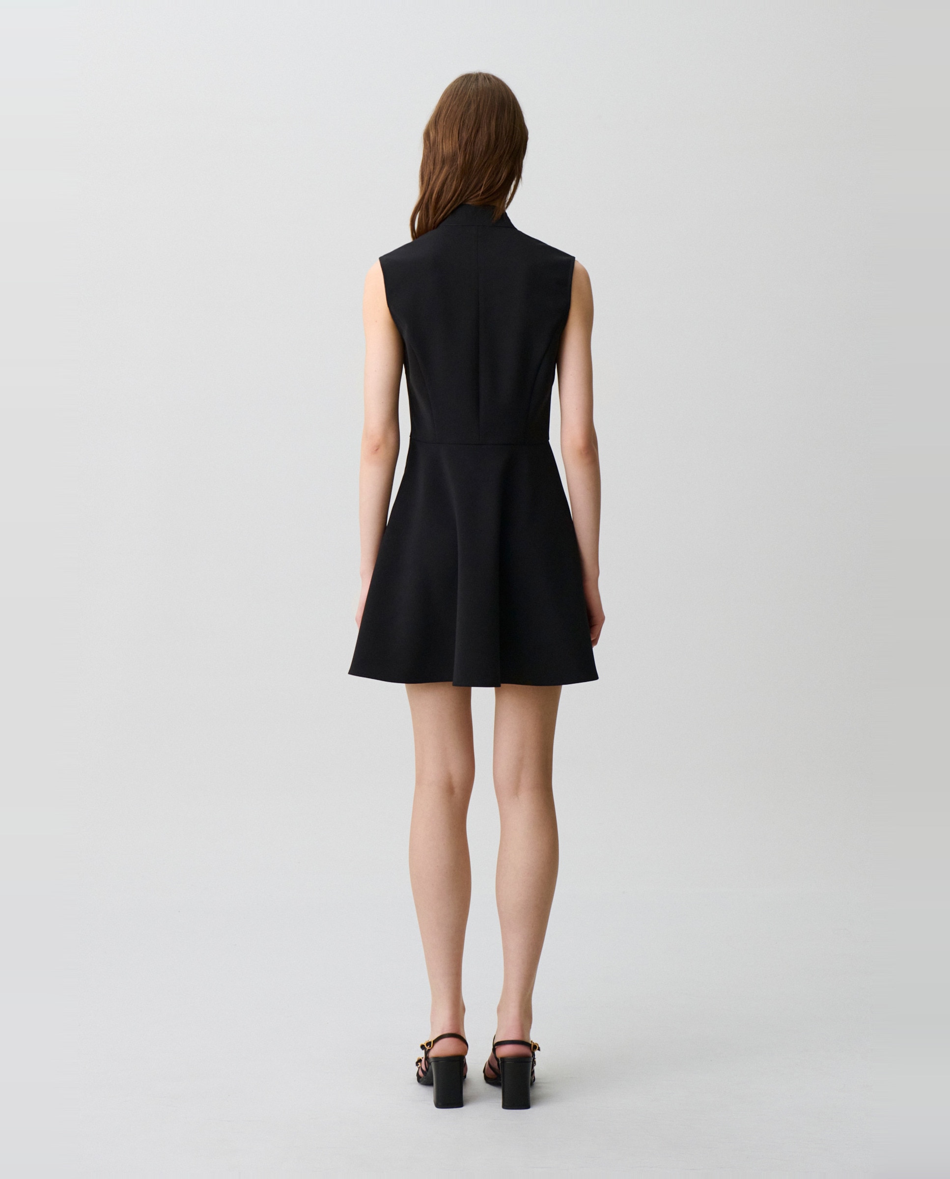 Vestido corto con cuello lazada y corte patinadora - Claudie Pierlot - Negro Negro-2
