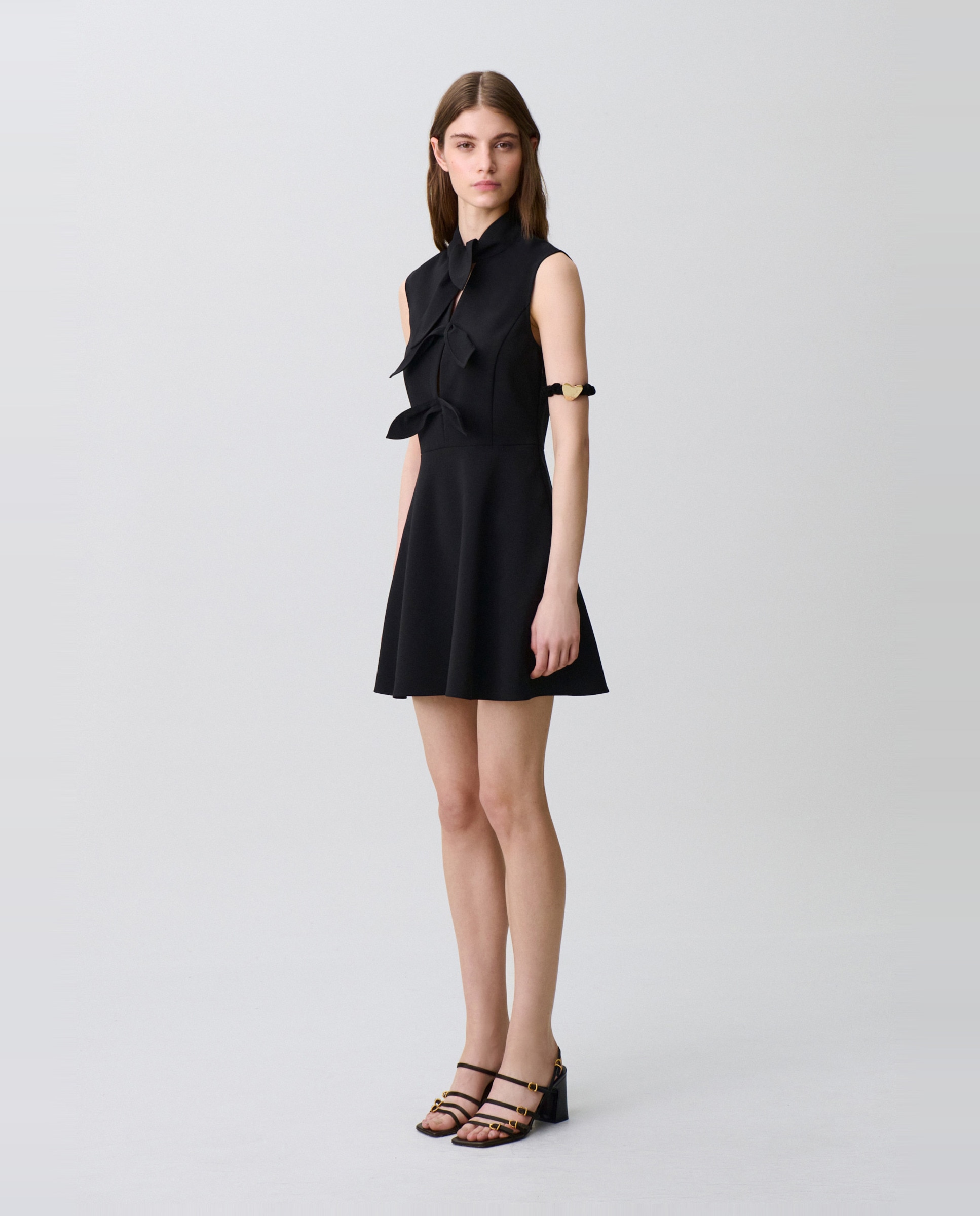 Vestido corto con cuello lazada y corte patinadora - Claudie Pierlot - Negro Negro-3