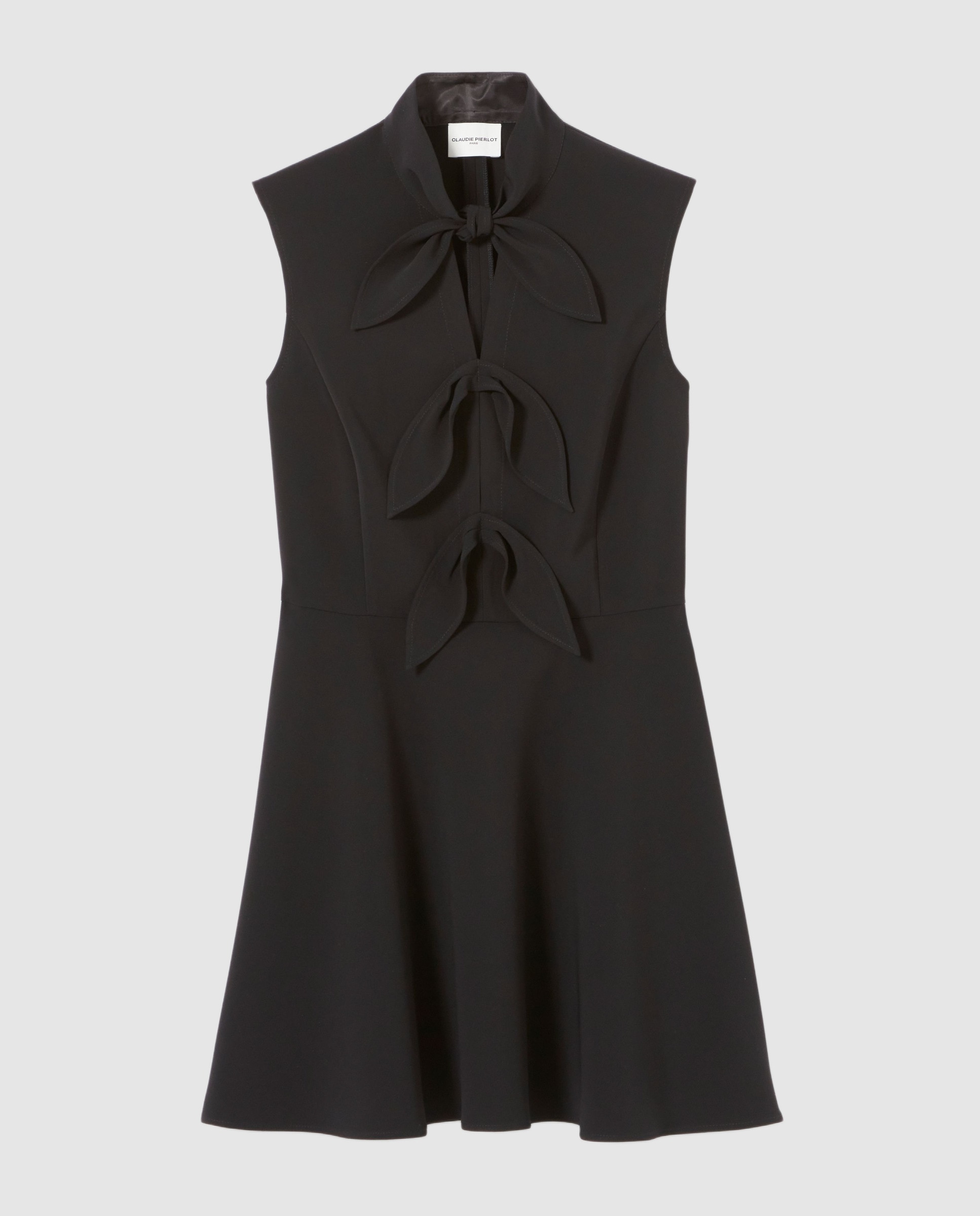 Vestido corto con cuello lazada y corte patinadora - Claudie Pierlot - Negro Negro-7