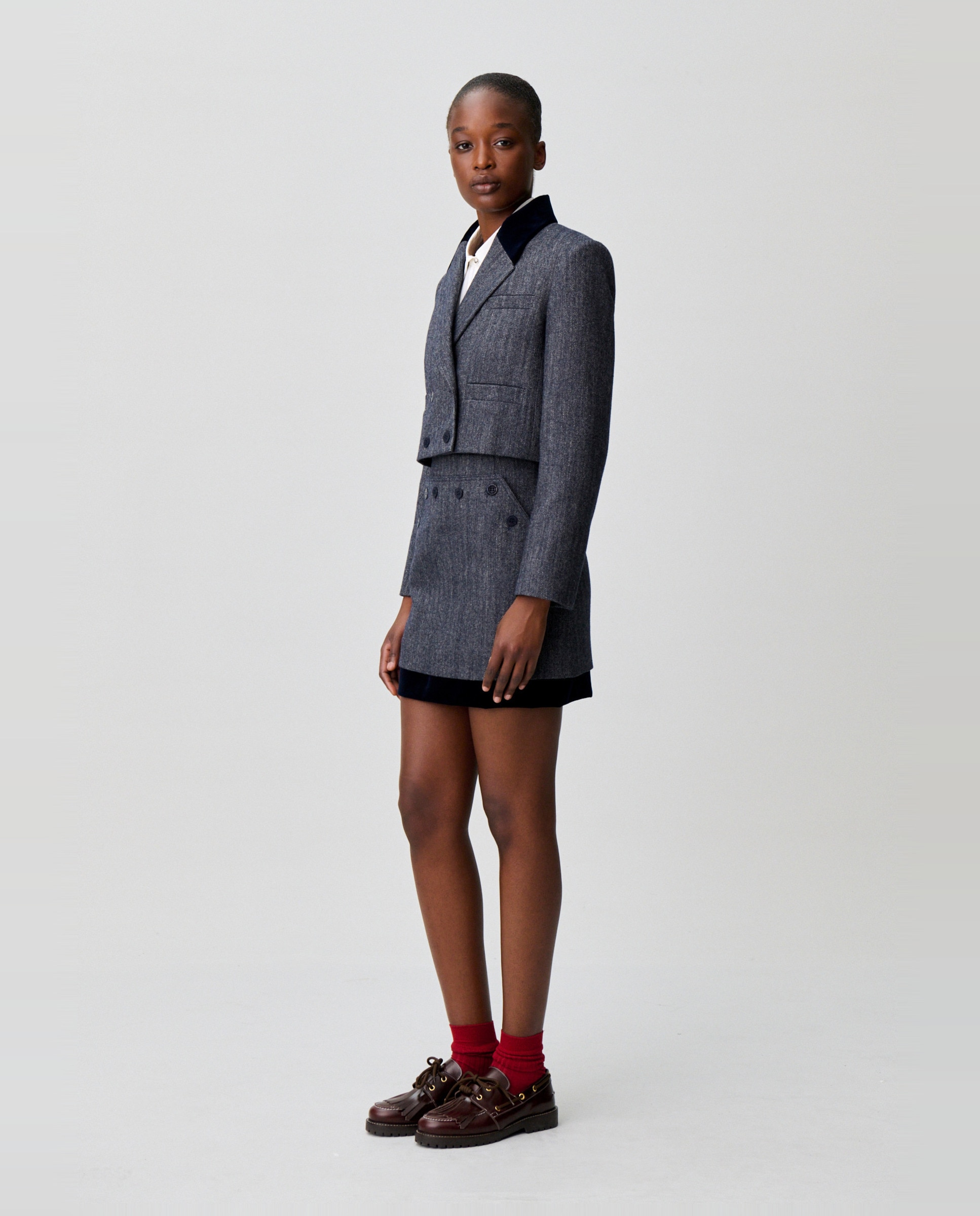Chaqueta sastre de mujer bimaterial con terciopelo - Claudie Pierlot - Multicolor Multicolor-3