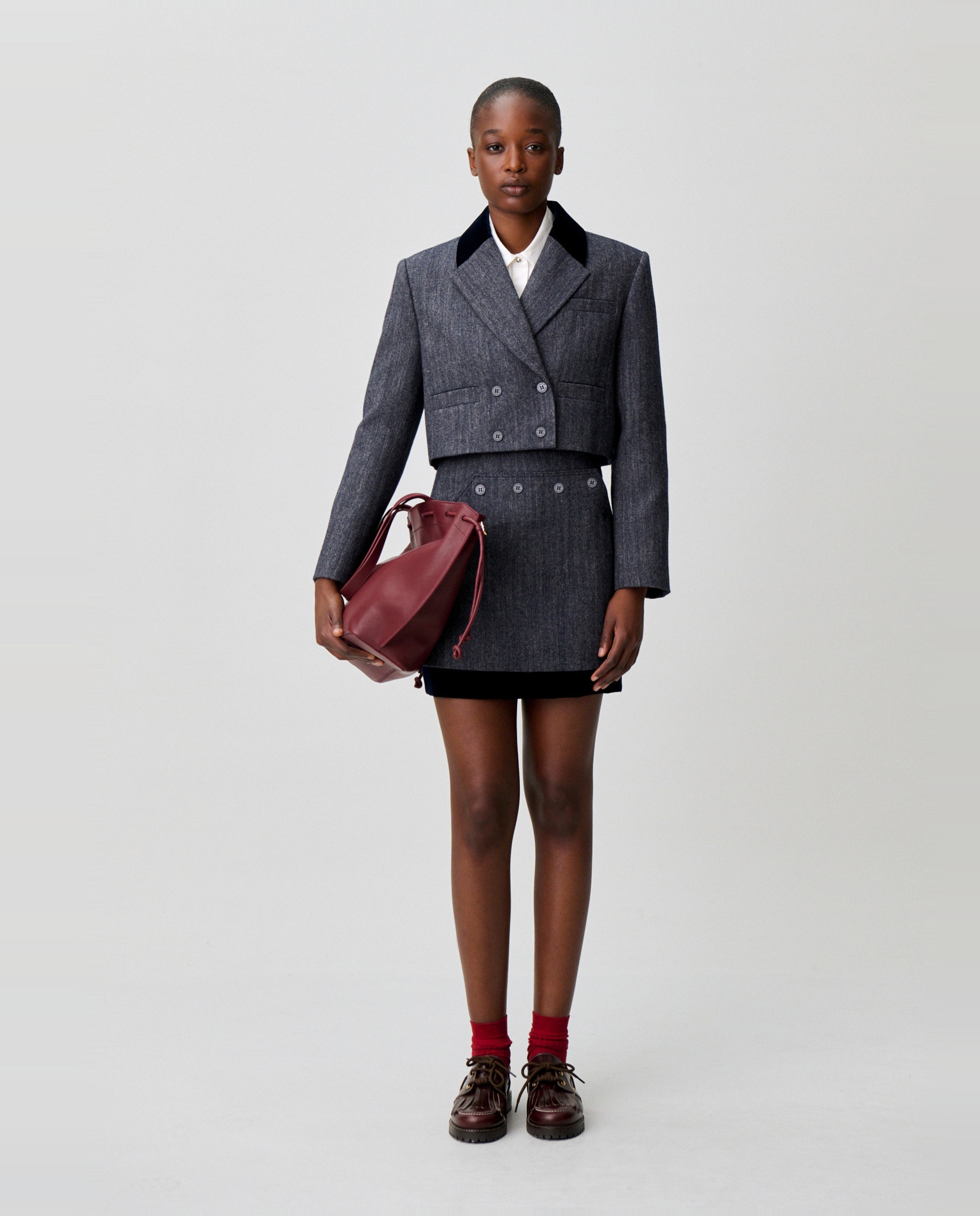 Chaqueta sastre de mujer bimaterial con terciopelo - Claudie Pierlot - Multicolor Multicolor-4