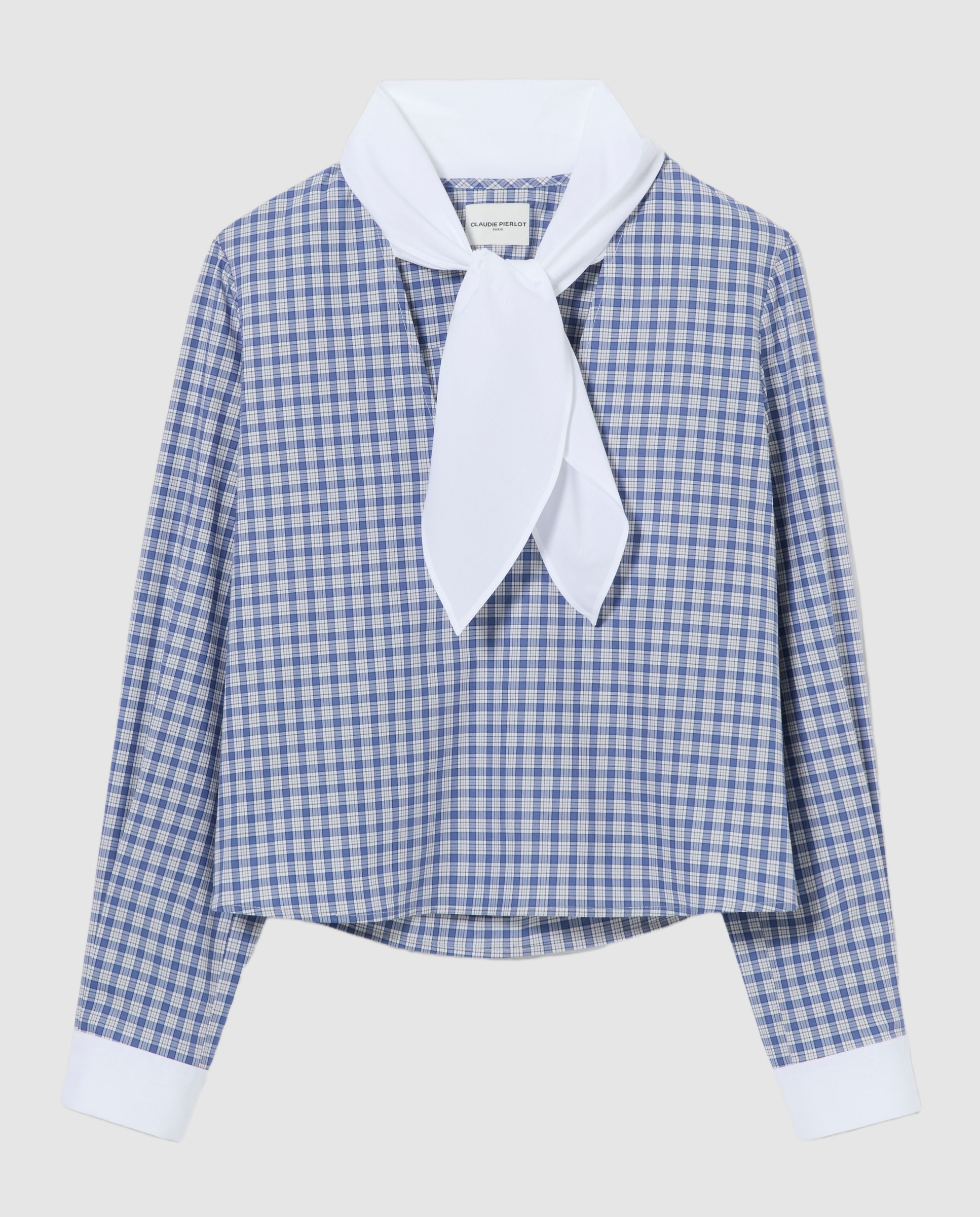 Blusa de mujer de popelín de algodón con cuadros y cuello lavallière - Claudie Pierlot - Multicolor Multicolor-6