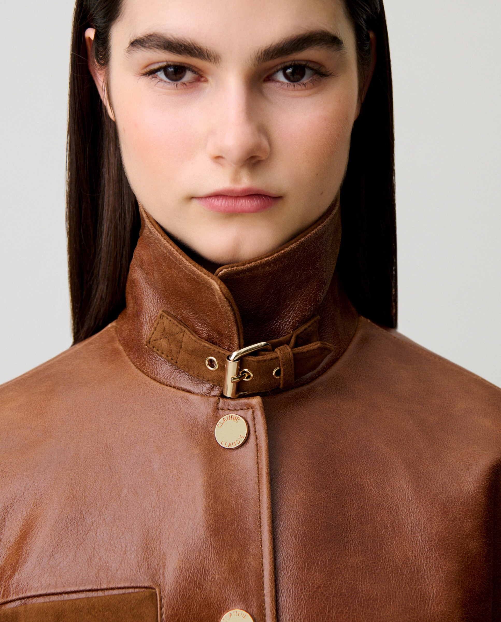 Cazadora de mujer de piel y ante holgada - Claudie Pierlot - Marrón Marrón-5