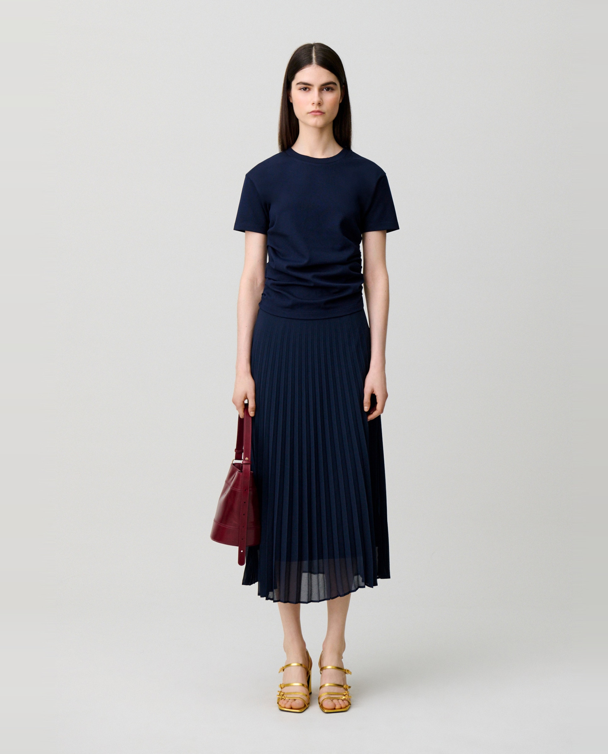 Claudie Pierlot - Vestido midi bimateria efecto trampantojo.
