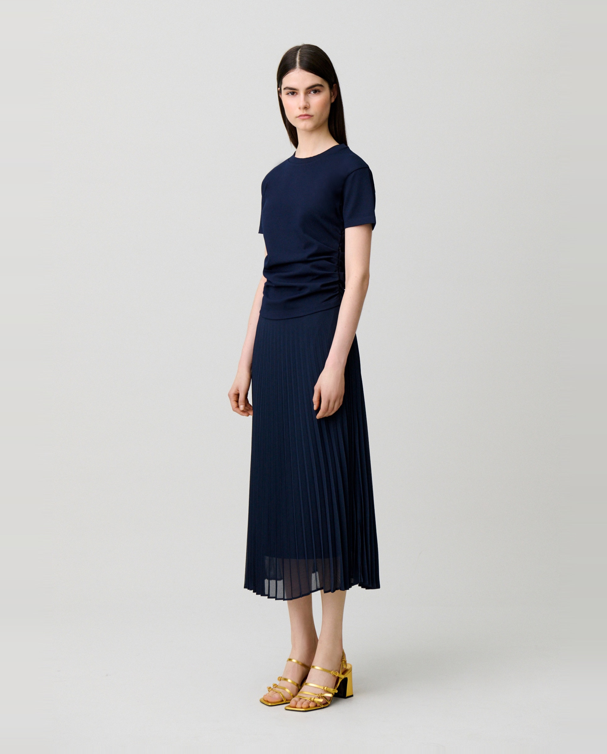 Vestido midi bimateria efecto trampantojo - Claudie Pierlot - Azul marino Azul marino-2