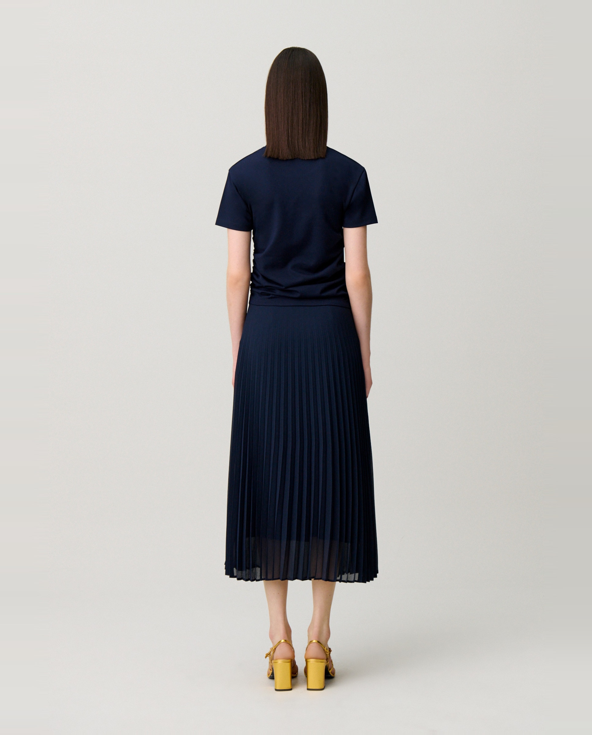 Vestido midi bimateria efecto trampantojo - Claudie Pierlot - Azul marino Azul marino-3