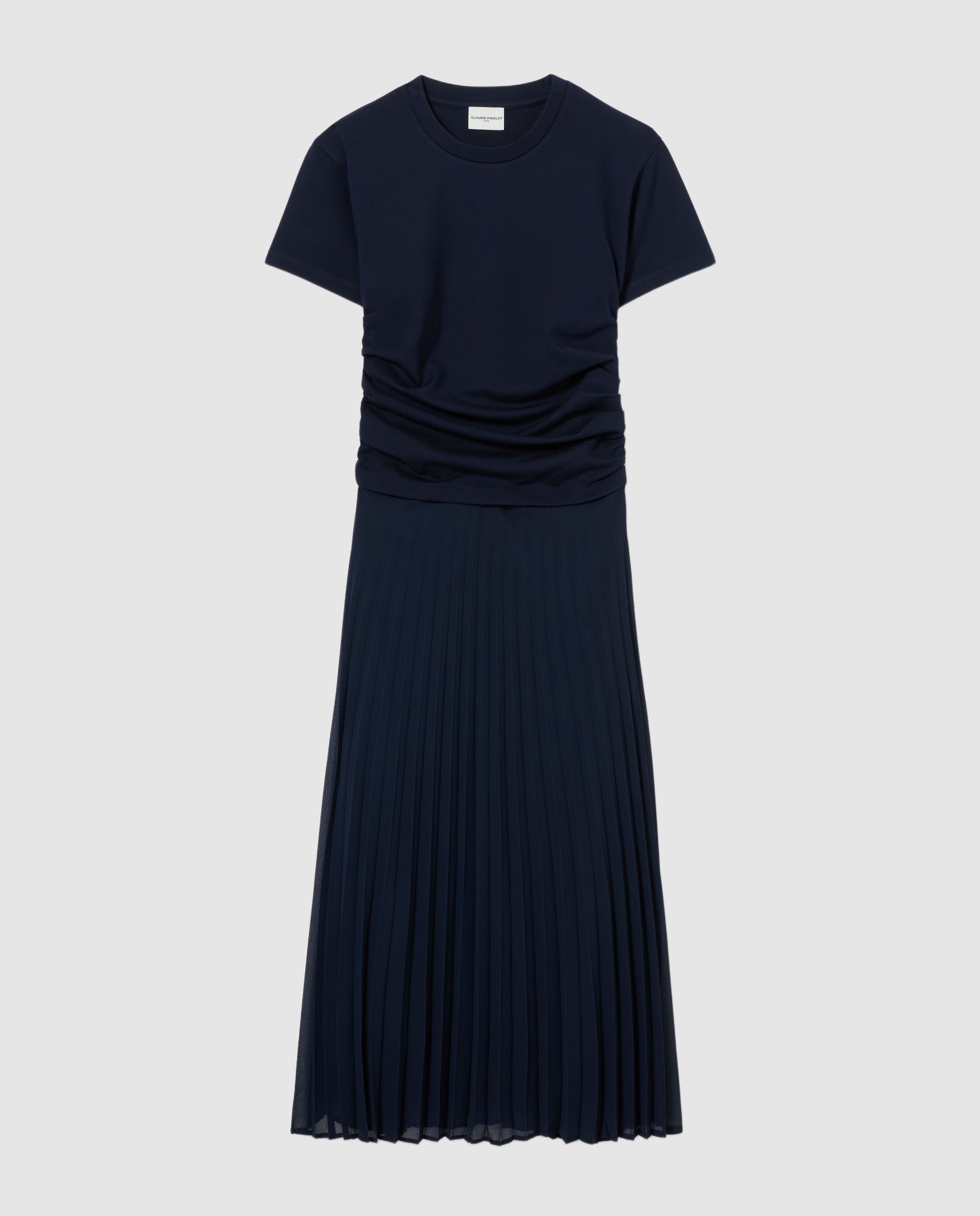 Vestido midi bimateria efecto trampantojo - Claudie Pierlot - Azul marino Azul marino-5