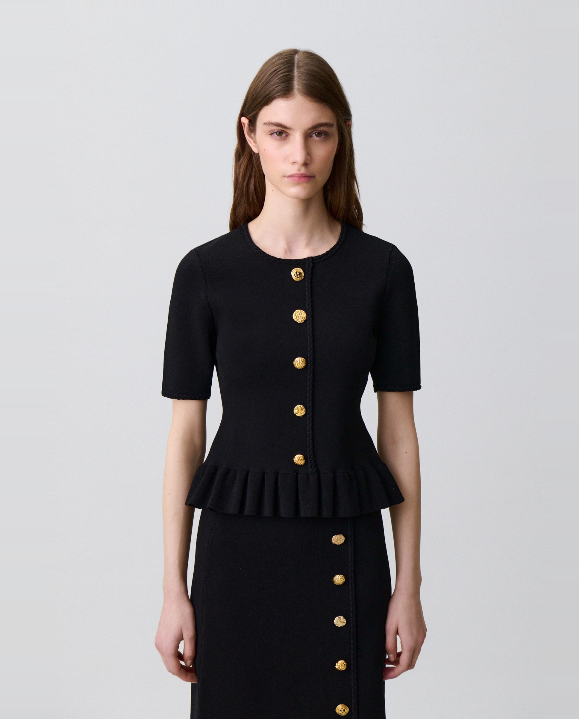 Top de punto de mujer manga corta cuello redondo - Claudie Pierlot - Negro Negro-1