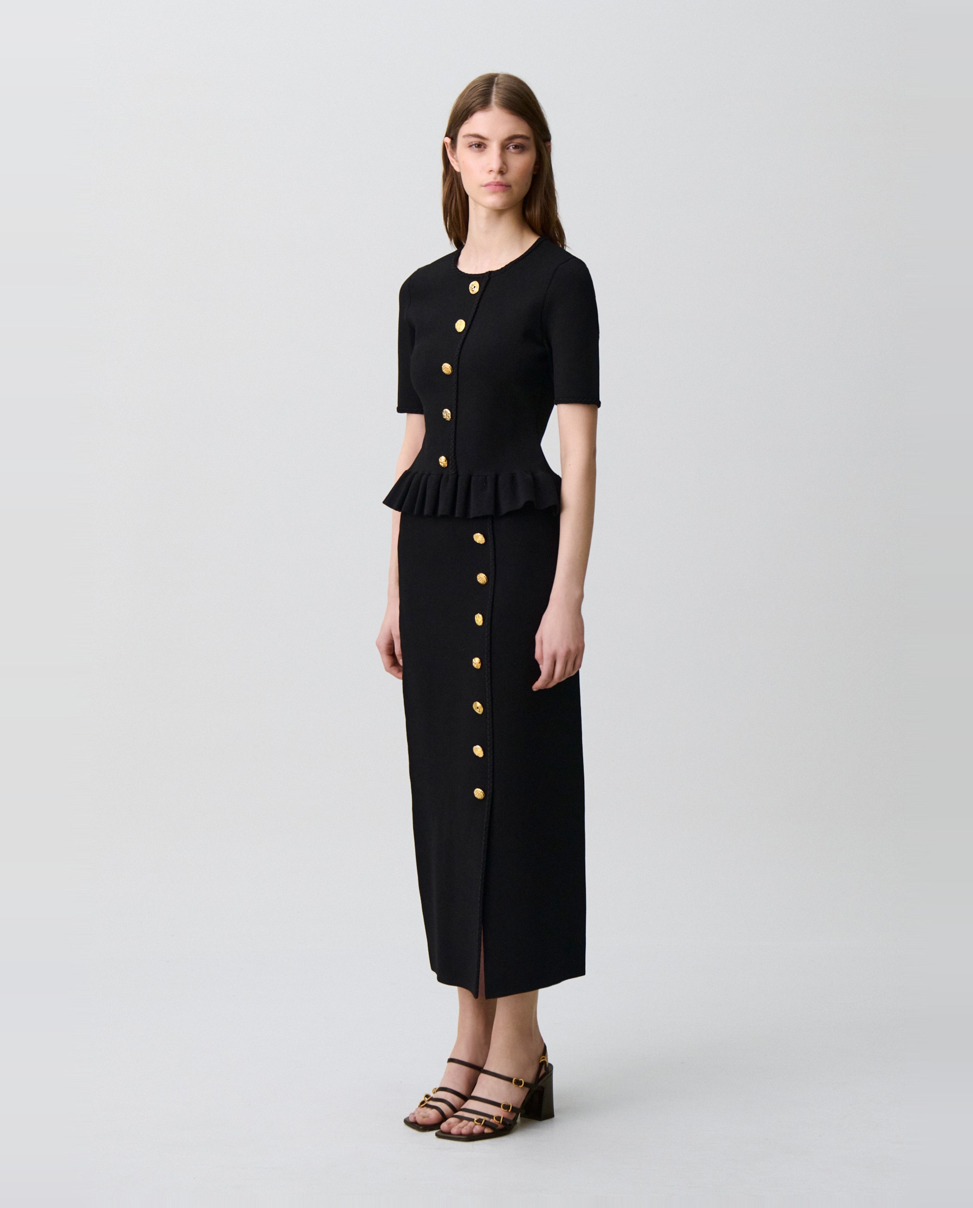 Top de punto de mujer manga corta cuello redondo - Claudie Pierlot - Negro Negro-3