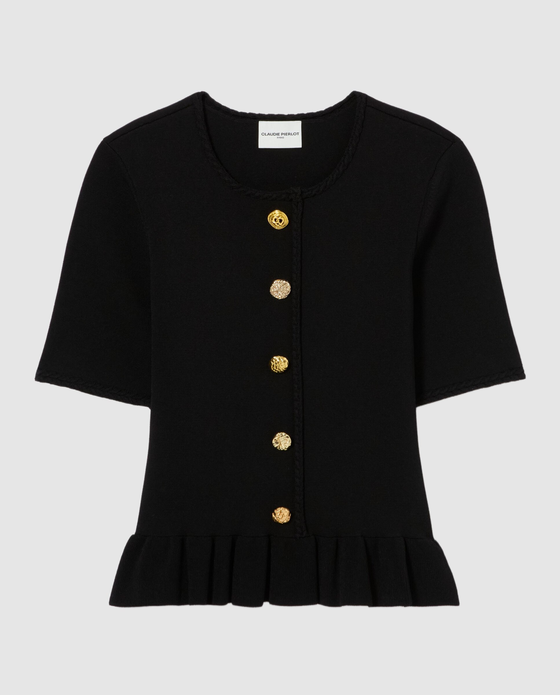 Top de punto de mujer manga corta cuello redondo - Claudie Pierlot - Negro Negro-6