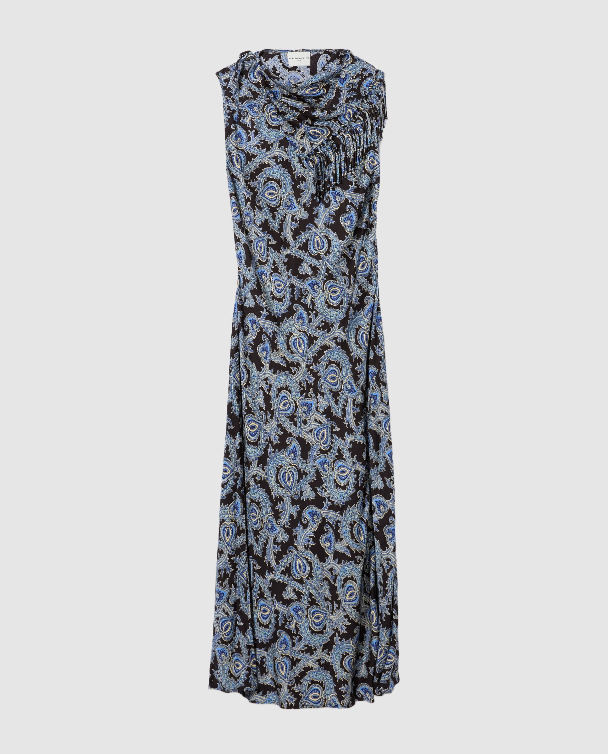 Vestido midi satinado con cuello fular - Claudie Pierlot - Azul marino Azul marino-7