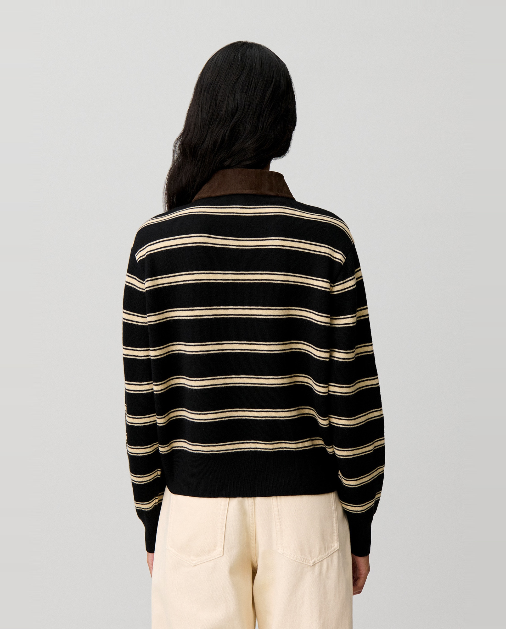 Cárdigan de mujer a rayas, de manga larga y cuello camisero - Claudie Pierlot - Negro Negro-2