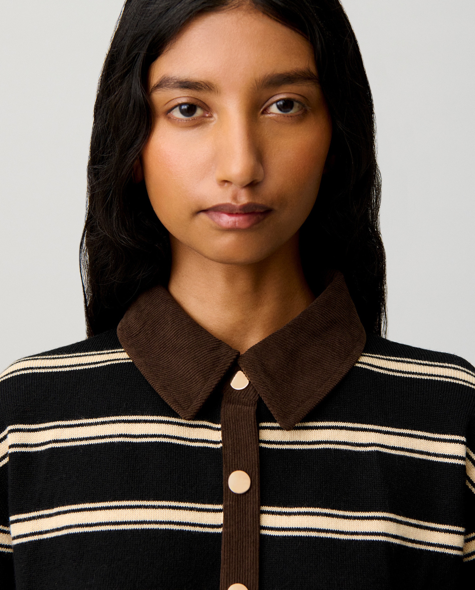 Cárdigan de mujer a rayas, de manga larga y cuello camisero - Claudie Pierlot - Negro Negro-5