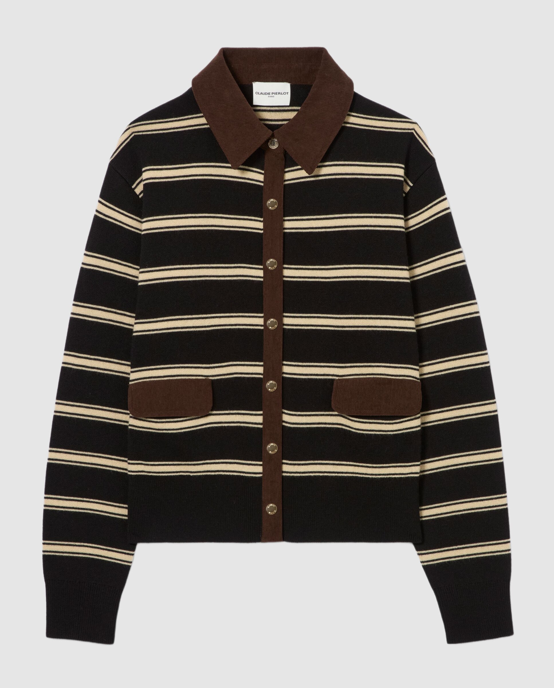 Cárdigan de mujer a rayas, de manga larga y cuello camisero - Claudie Pierlot - Negro Negro-6