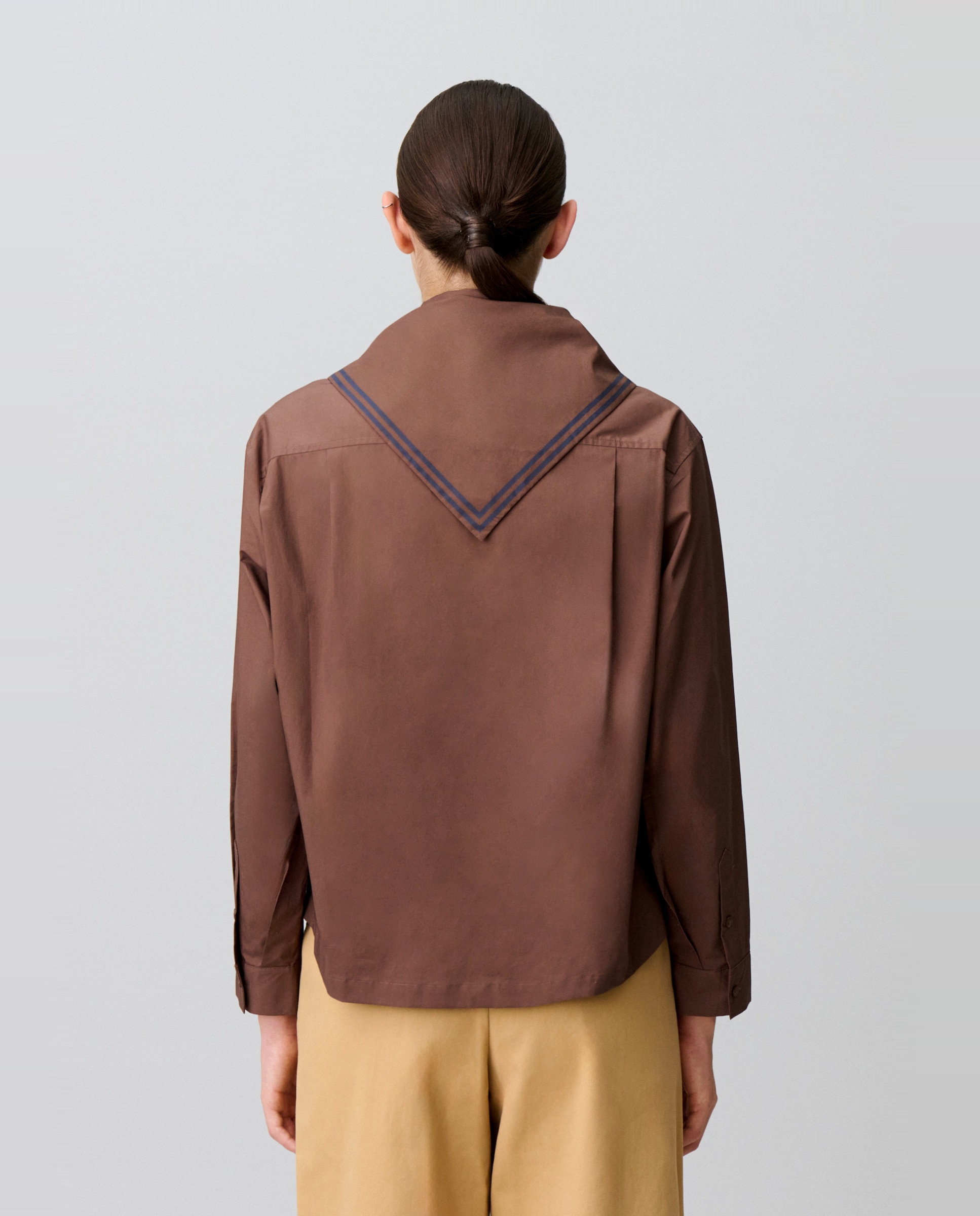 Camisa de mujer de popelín de algodón de manga larga holgada con pañuelo marinero - Claudie Pierlot - Marrón Marrón-2