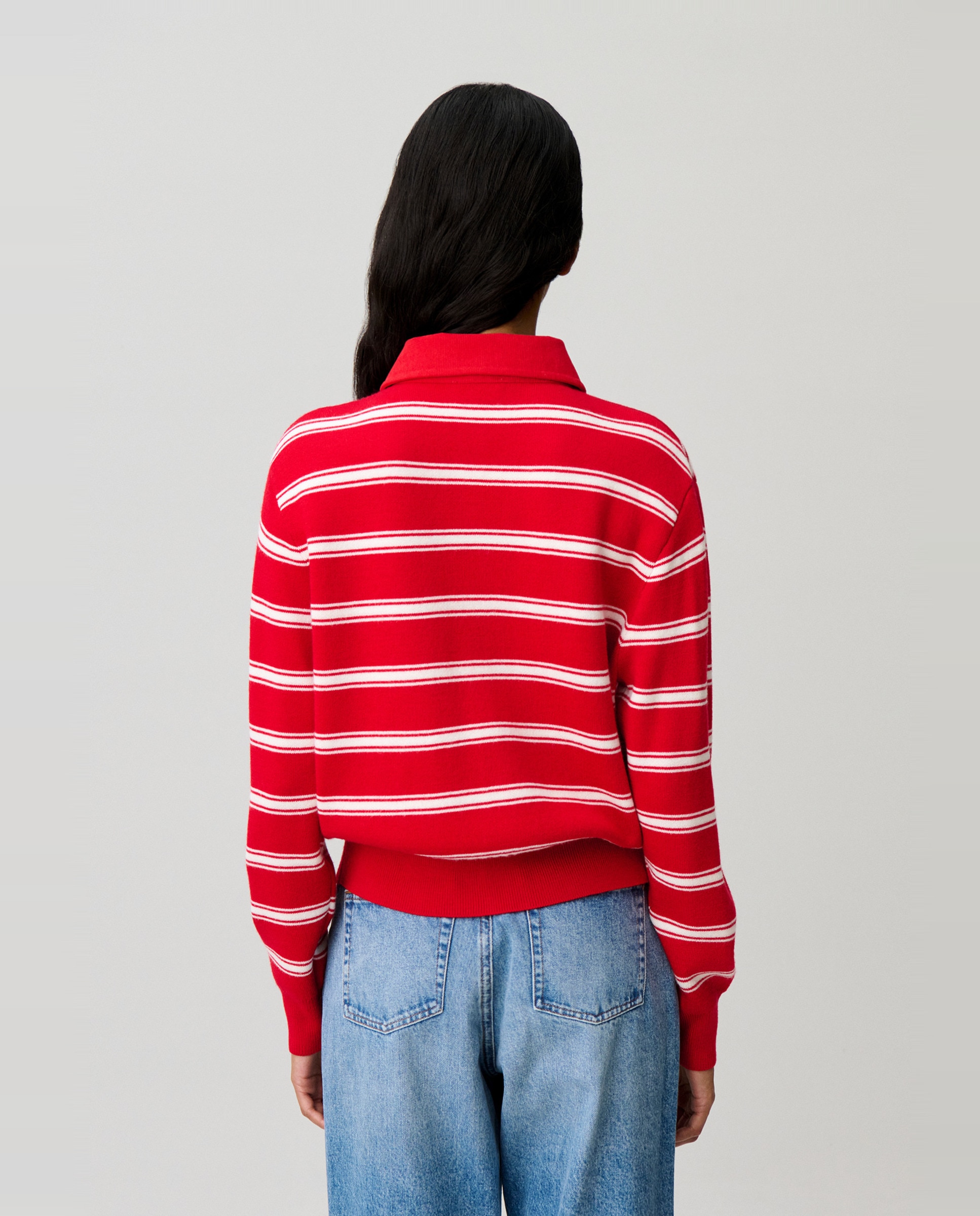 Cárdigan de mujer a rayas, de manga larga y cuello camisero - Claudie Pierlot - Rojo Rojo-2