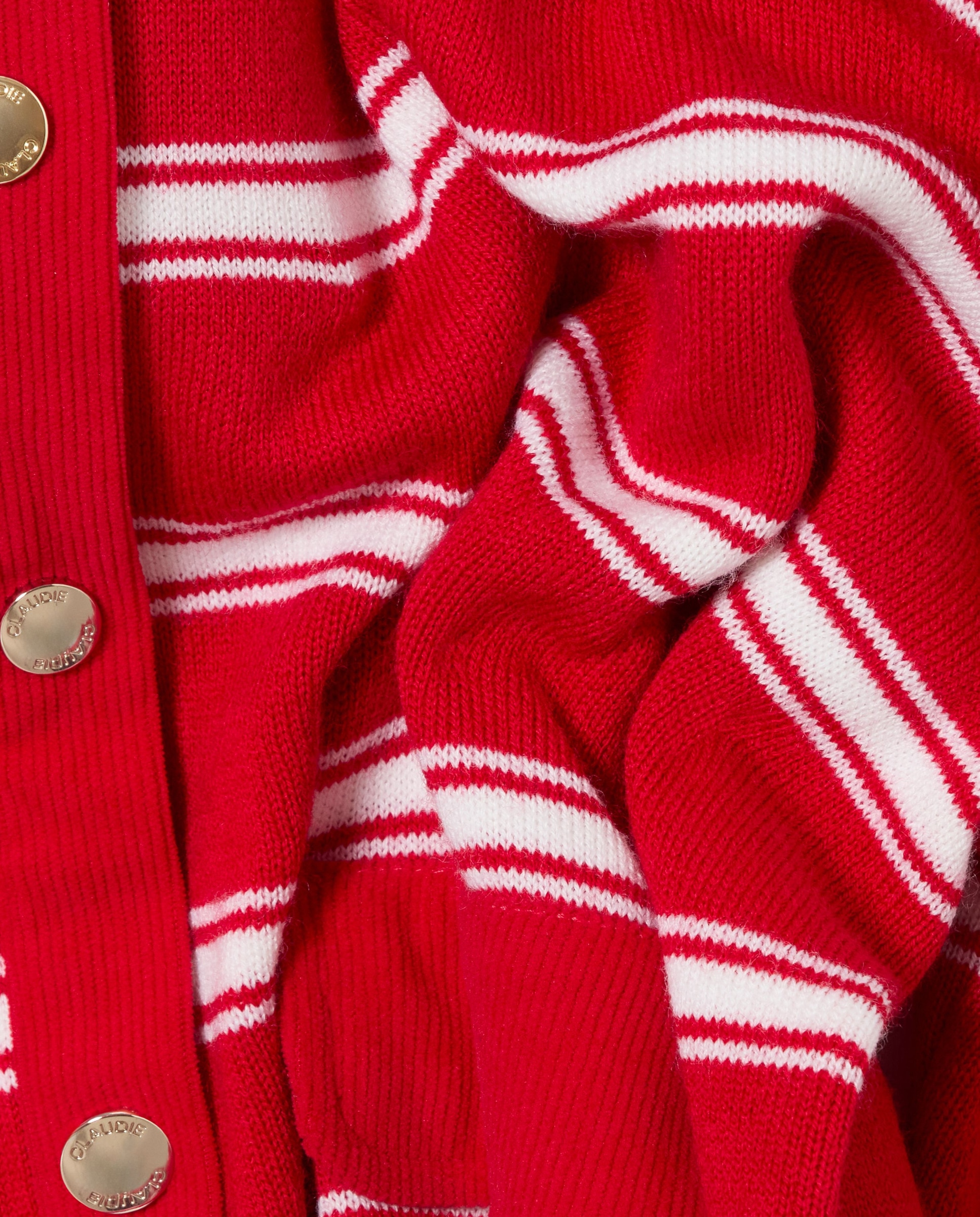 Cárdigan de mujer a rayas, de manga larga y cuello camisero - Claudie Pierlot - Rojo Rojo-7