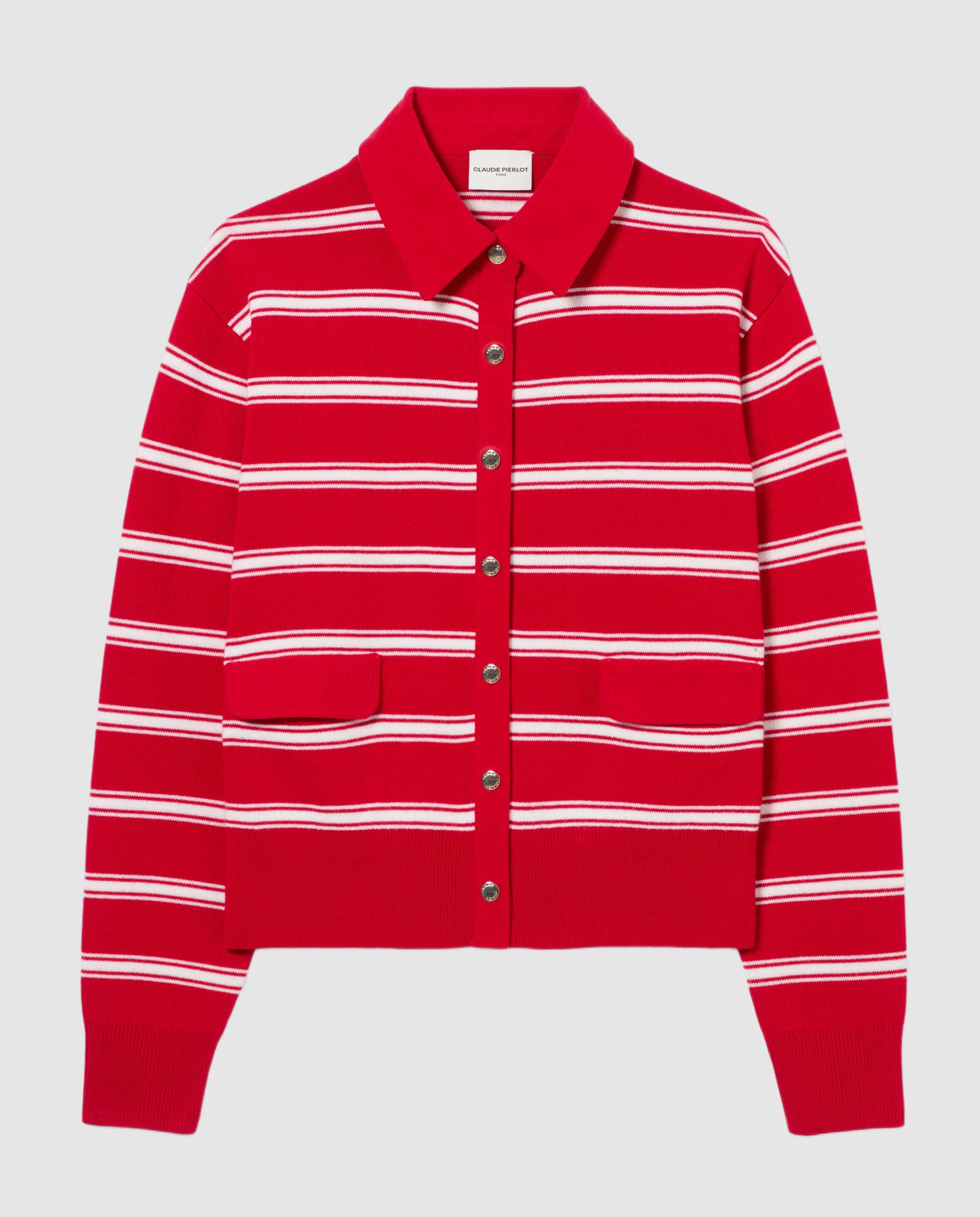 Cárdigan de mujer a rayas, de manga larga y cuello camisero - Claudie Pierlot - Rojo Rojo-6