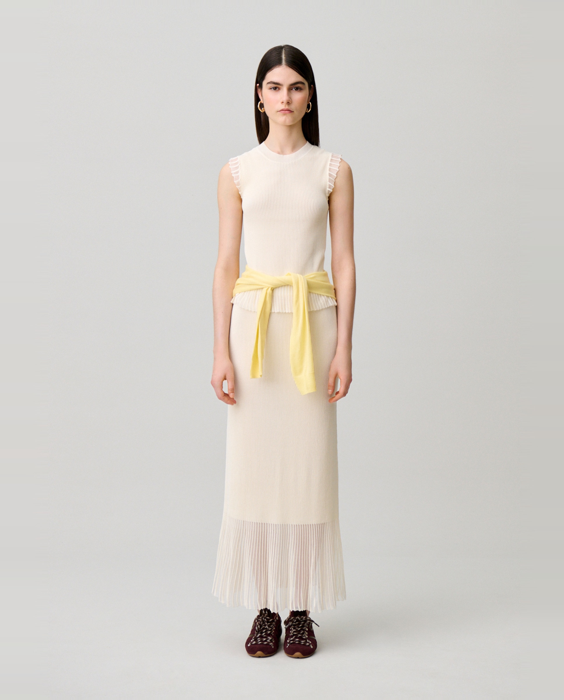 Falda de punto midi con bajo transparente - Claudie Pierlot - Blanco Blanco-1
