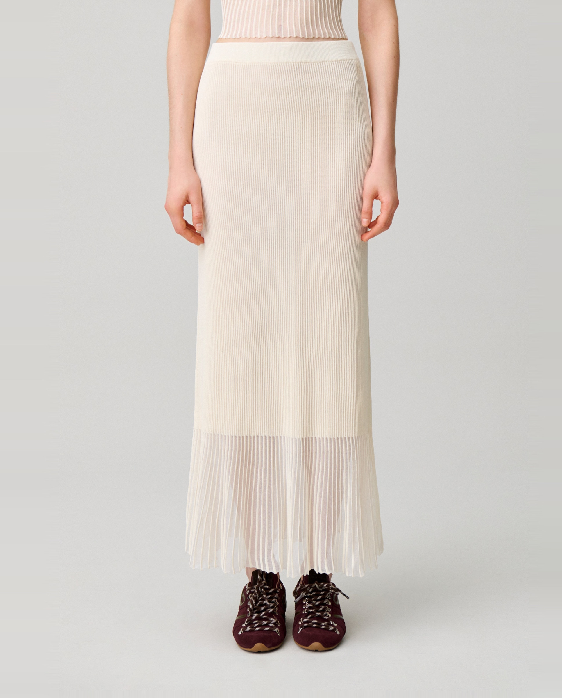 Falda de punto midi con bajo transparente - Claudie Pierlot - Blanco Blanco-2