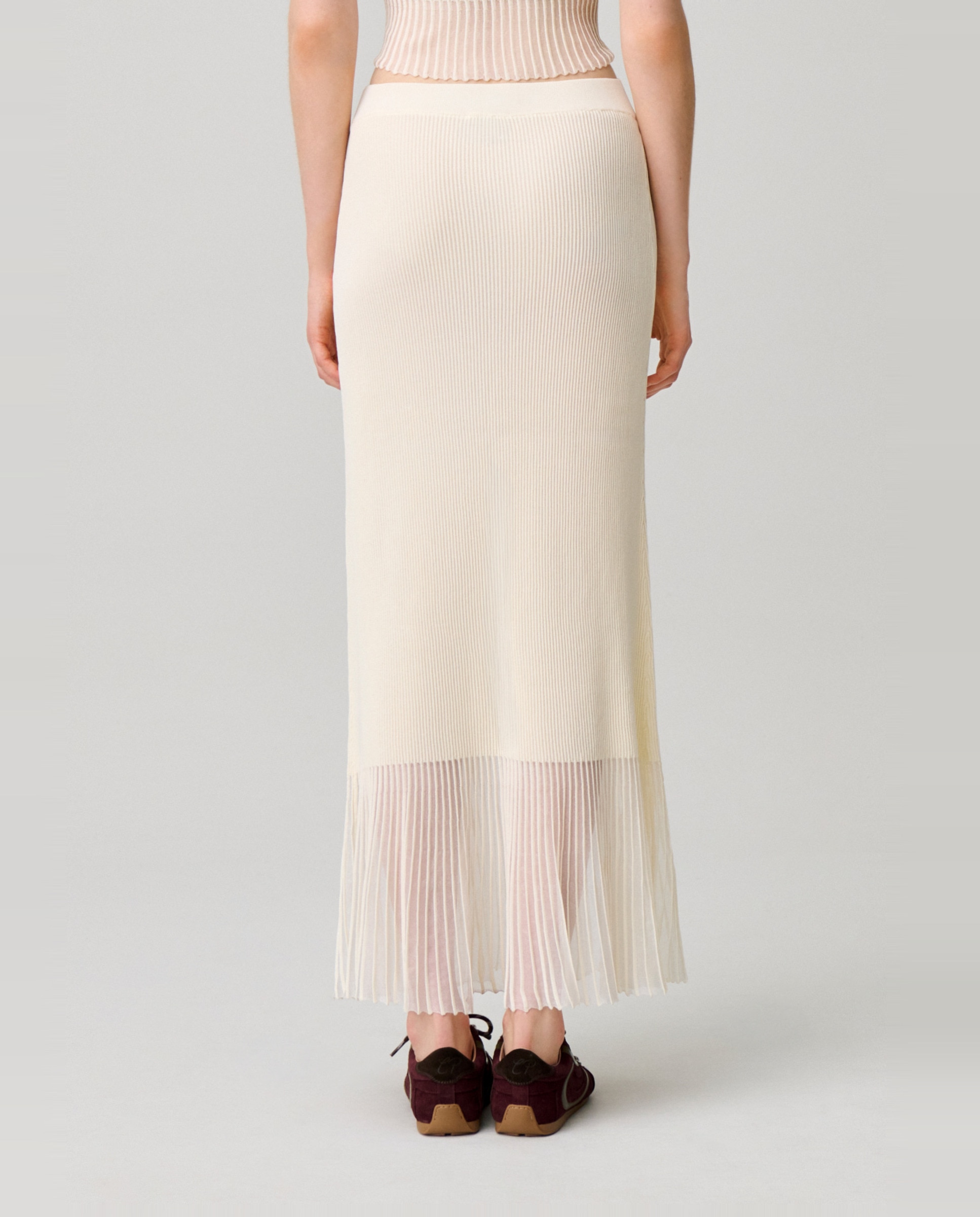 Falda de punto midi con bajo transparente - Claudie Pierlot - Blanco Blanco-3