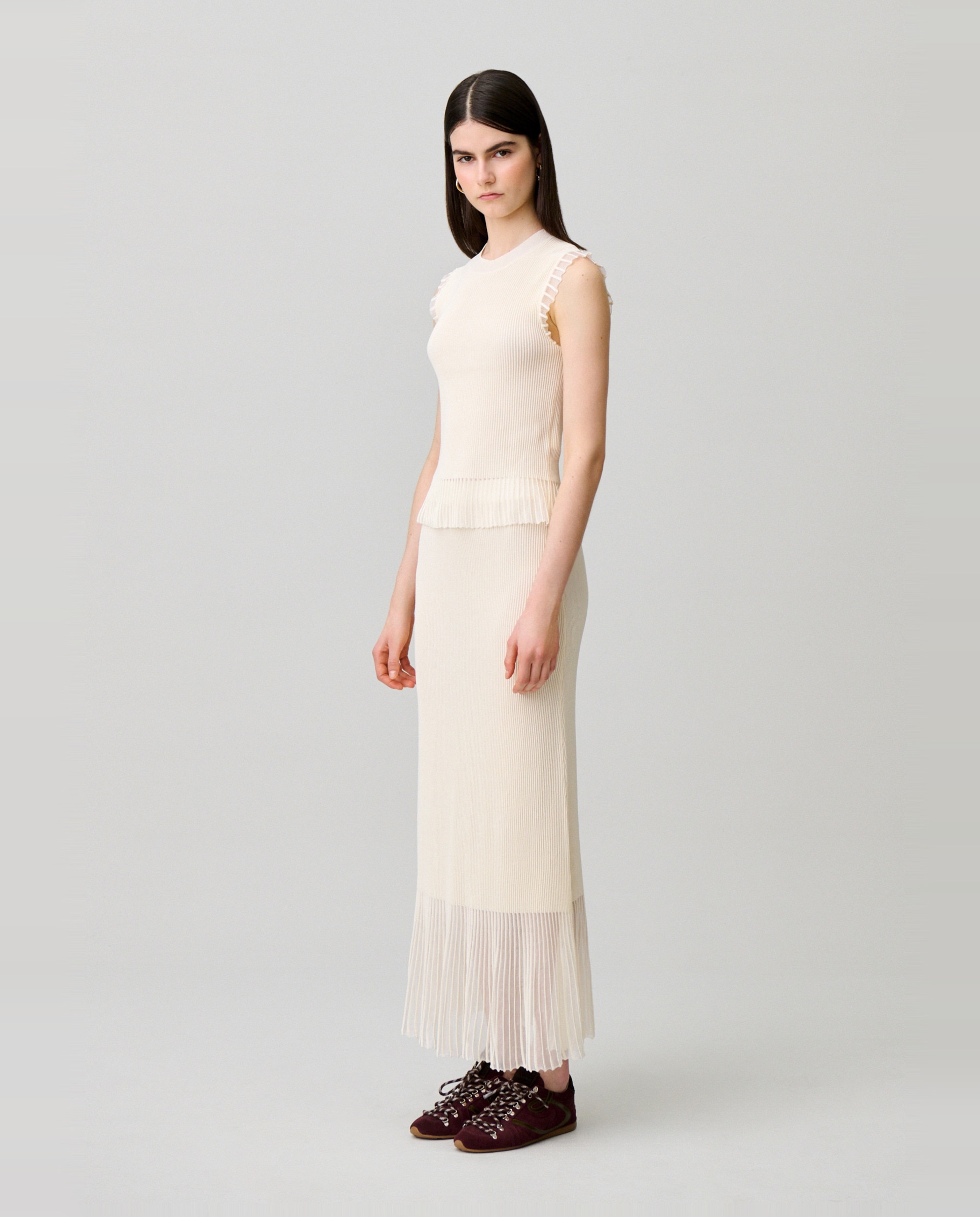 Falda de punto midi con bajo transparente - Claudie Pierlot - Blanco Blanco-4