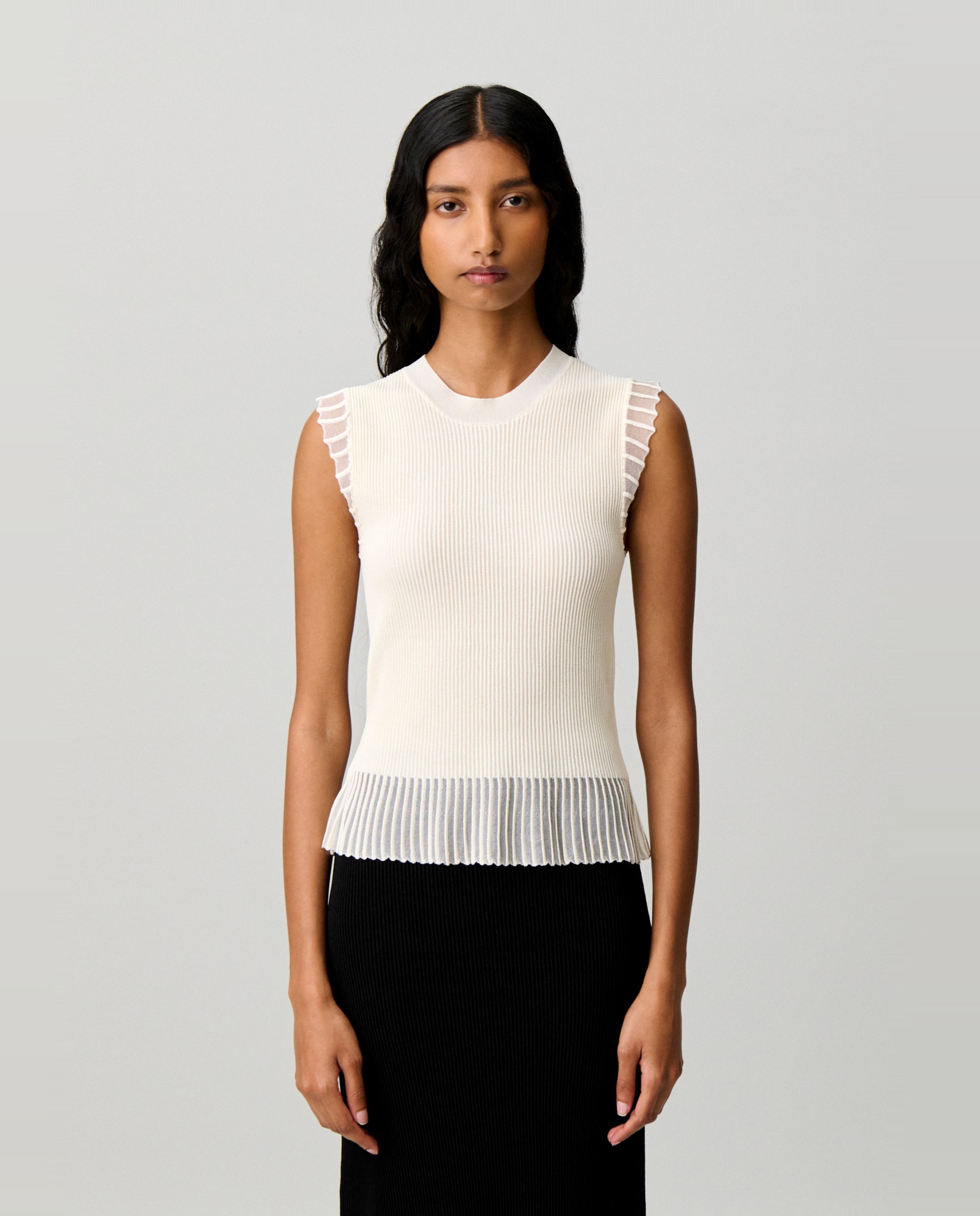 Top de punto de mujer cuello alto sin mangas - Claudie Pierlot - Blanco Blanco-1