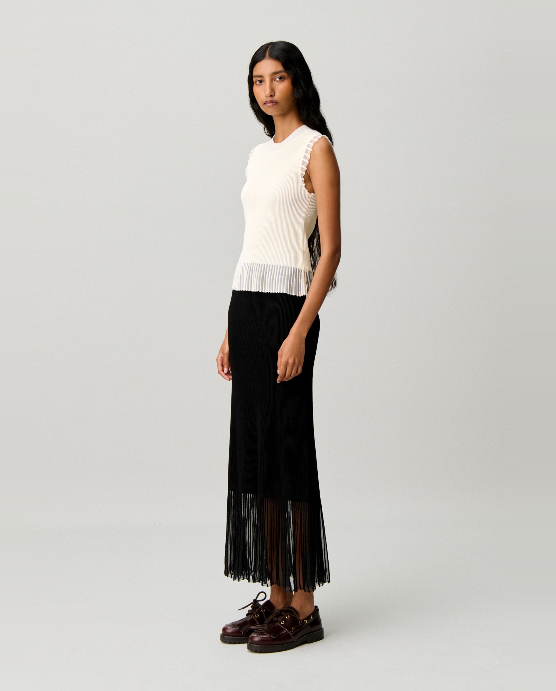 Top de punto de mujer cuello alto sin mangas - Claudie Pierlot - Blanco Blanco-3