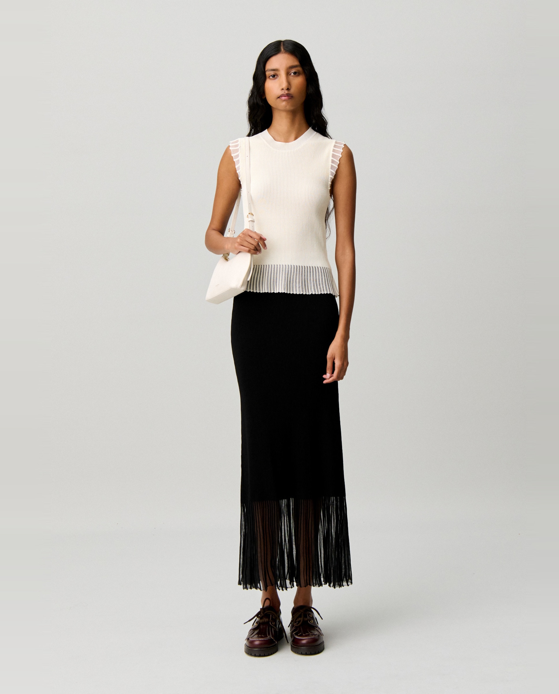 Top de punto de mujer cuello alto sin mangas - Claudie Pierlot - Blanco Blanco-4