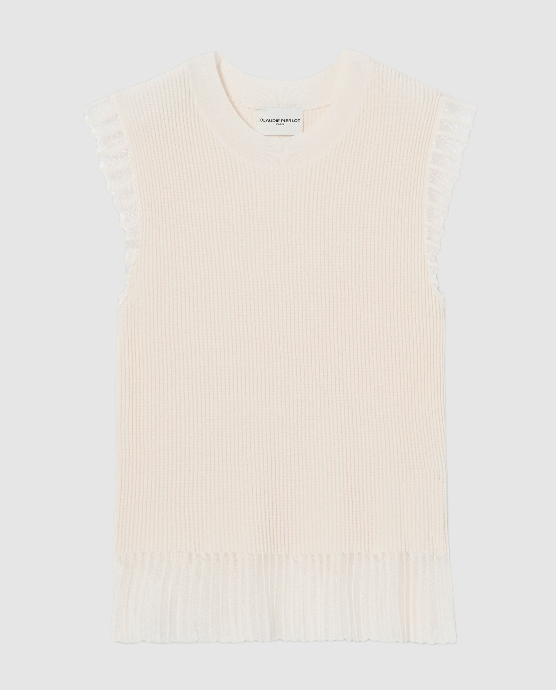 Top de punto de mujer cuello alto sin mangas - Claudie Pierlot - Blanco Blanco-6
