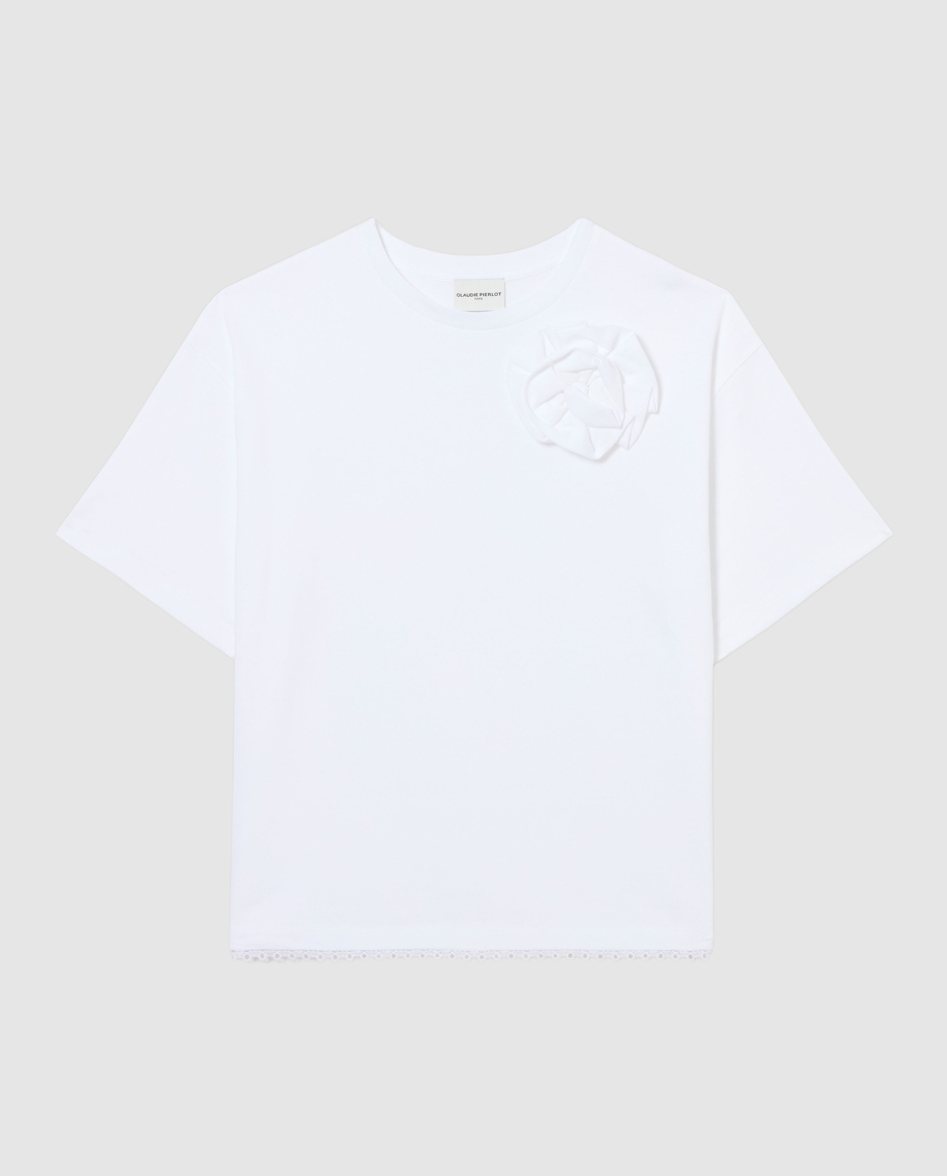 Camiseta de punto fino de mujer con flor en el hombro - Claudie Pierlot - Blanco Blanco-6