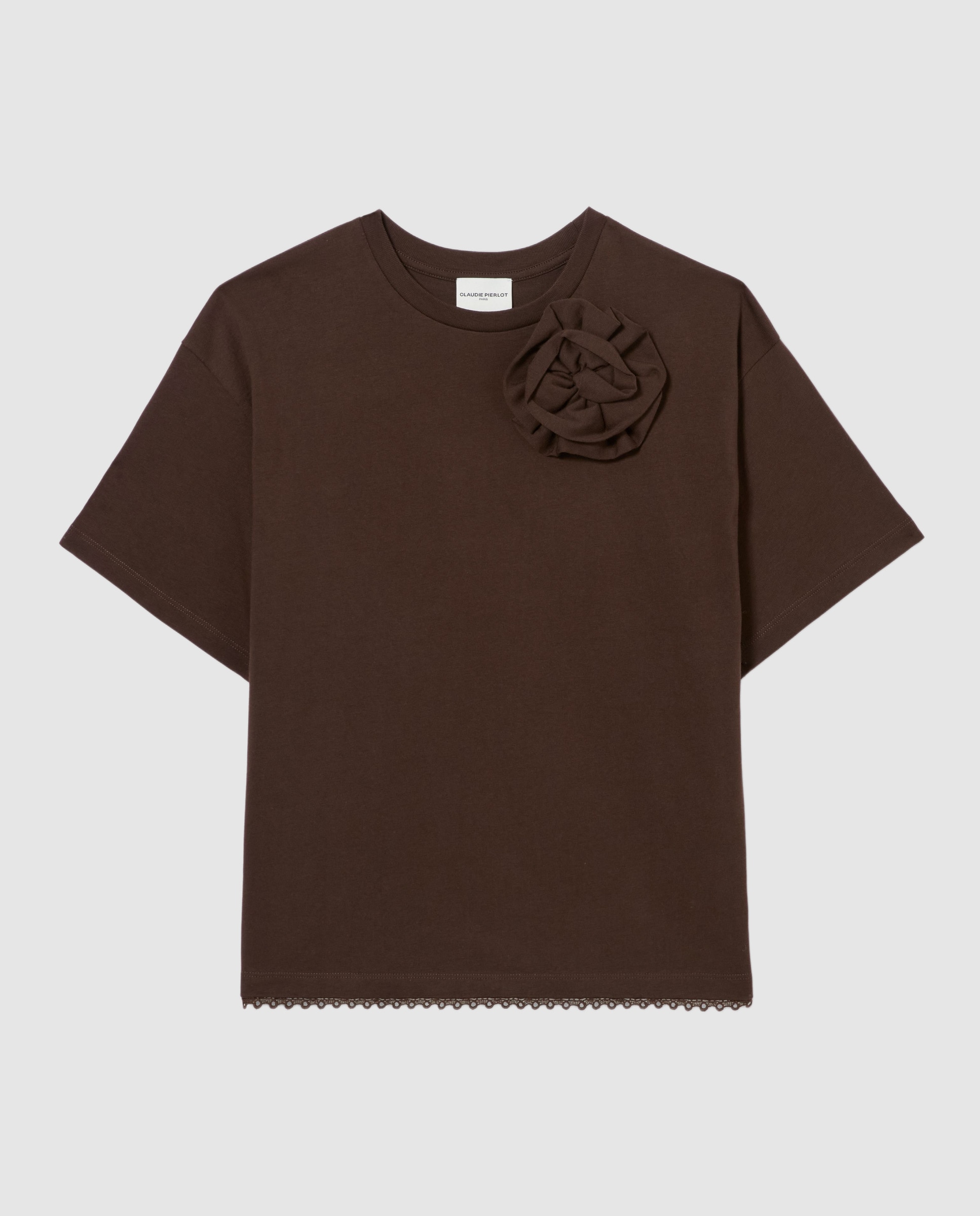 Camiseta de punto fino de mujer con flor en el hombro - Claudie Pierlot - Marrón Marrón-6
