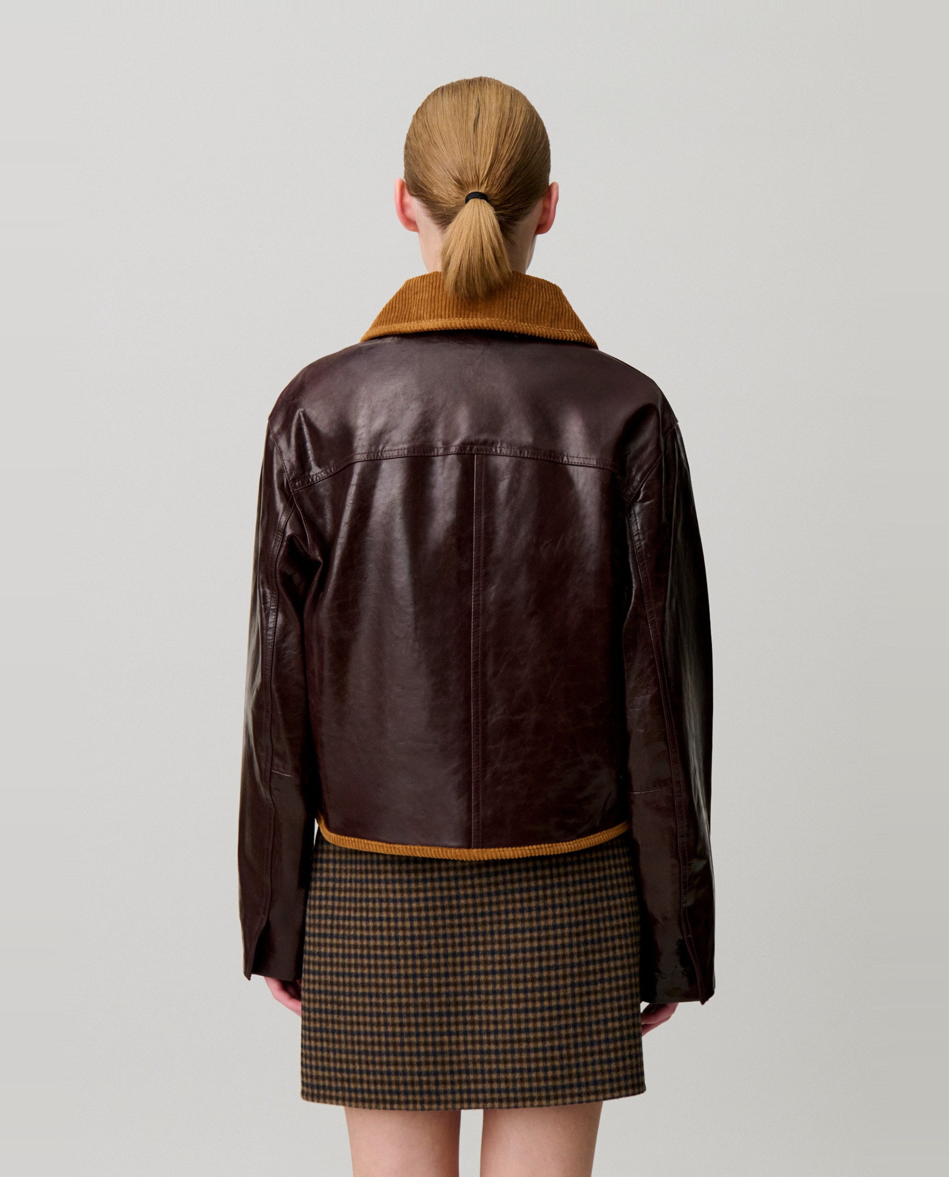 Cazadora de mujer de piel con terciopelo y efecto brillante - Claudie Pierlot - Rojo Rojo-2