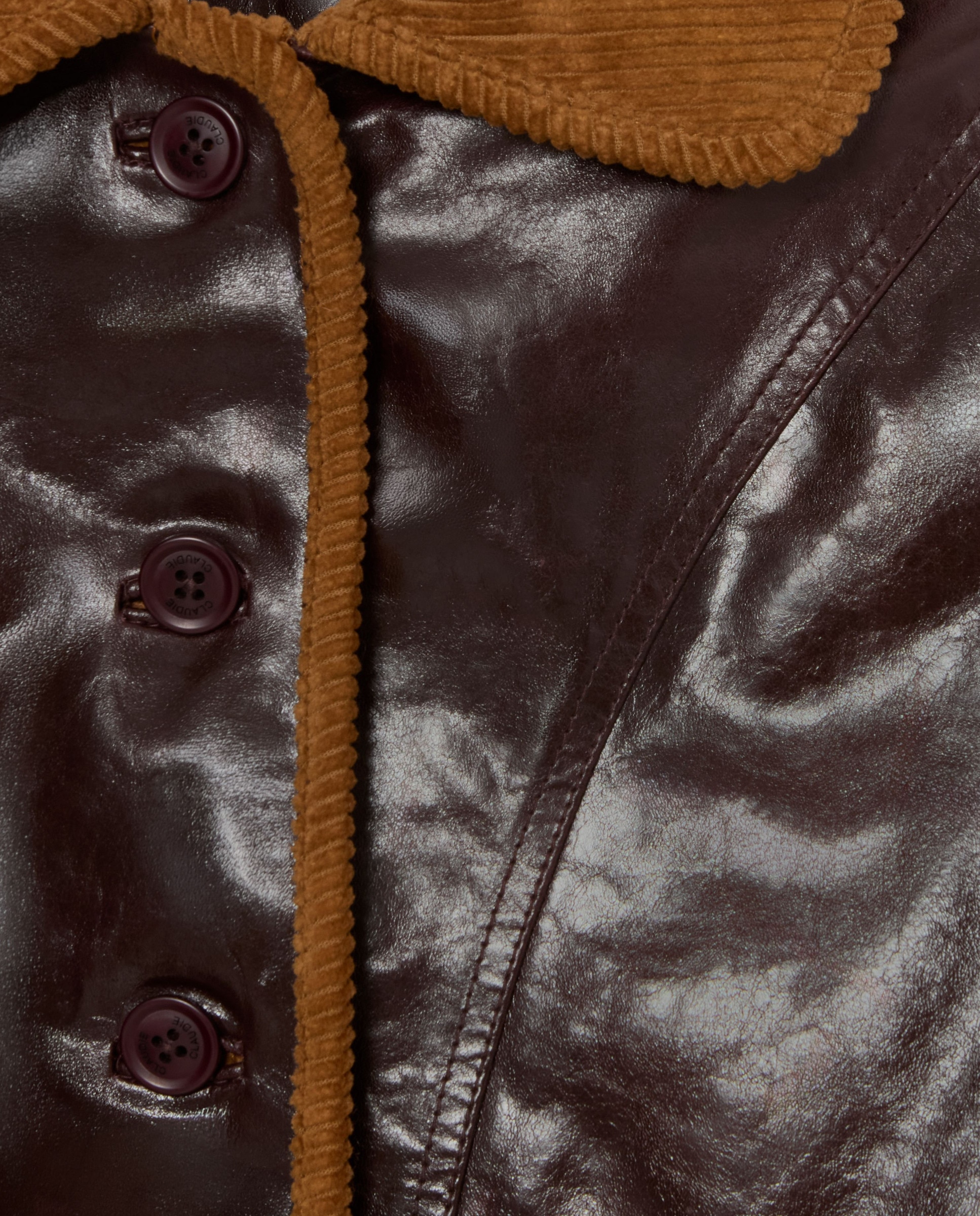 Cazadora de mujer de piel con terciopelo y efecto brillante - Claudie Pierlot - Rojo Rojo-7
