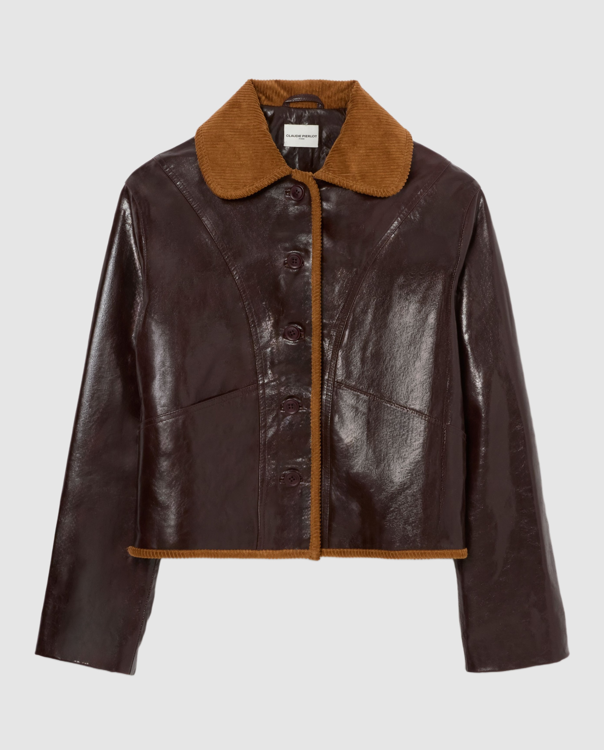 Cazadora de mujer de piel con terciopelo y efecto brillante - Claudie Pierlot - Rojo Rojo-6