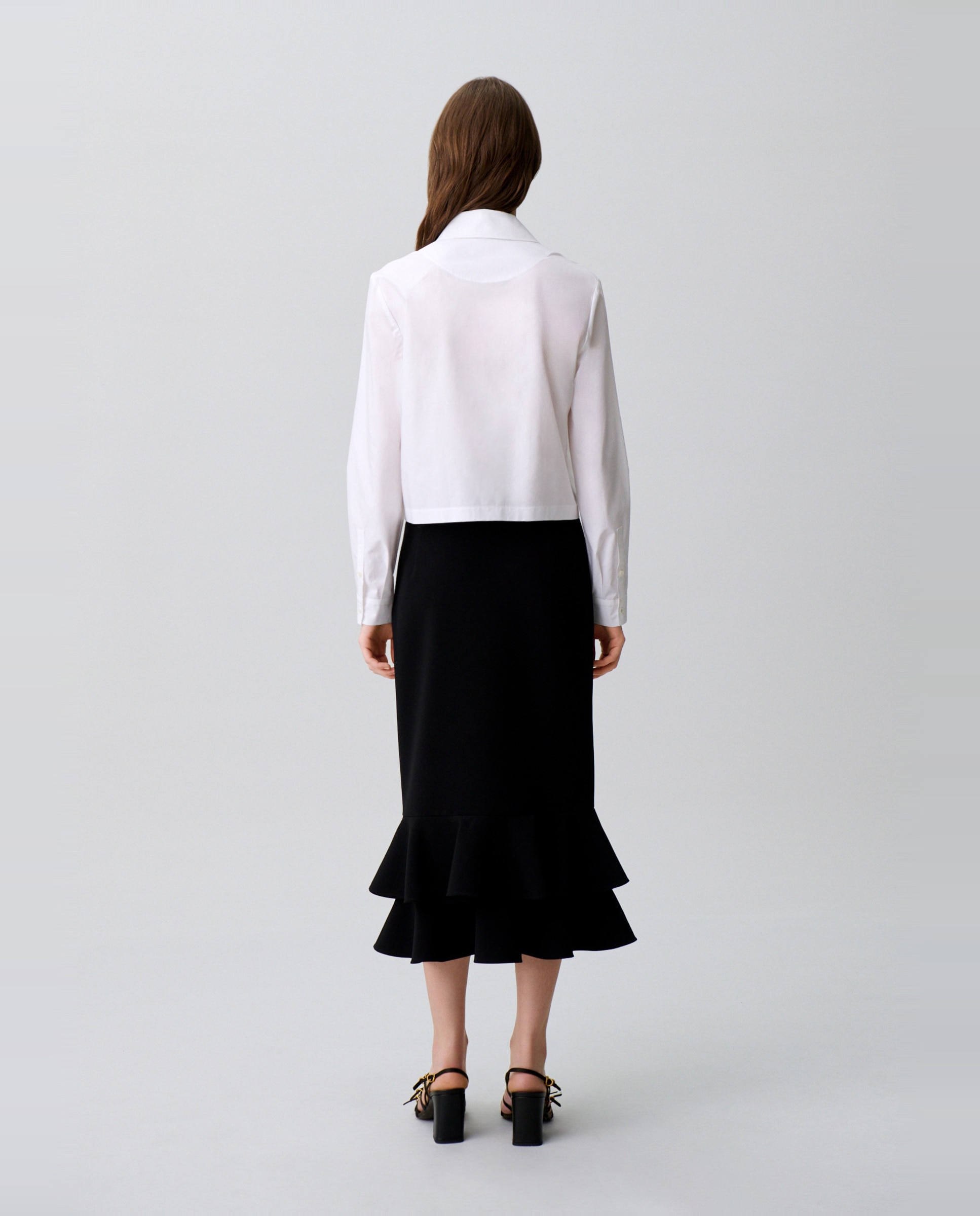 Camisa de mujer de popelín 100% algodón de manga larga con cuello camisero de falso v - Claudie Pierlot - Blanco Blanco-2
