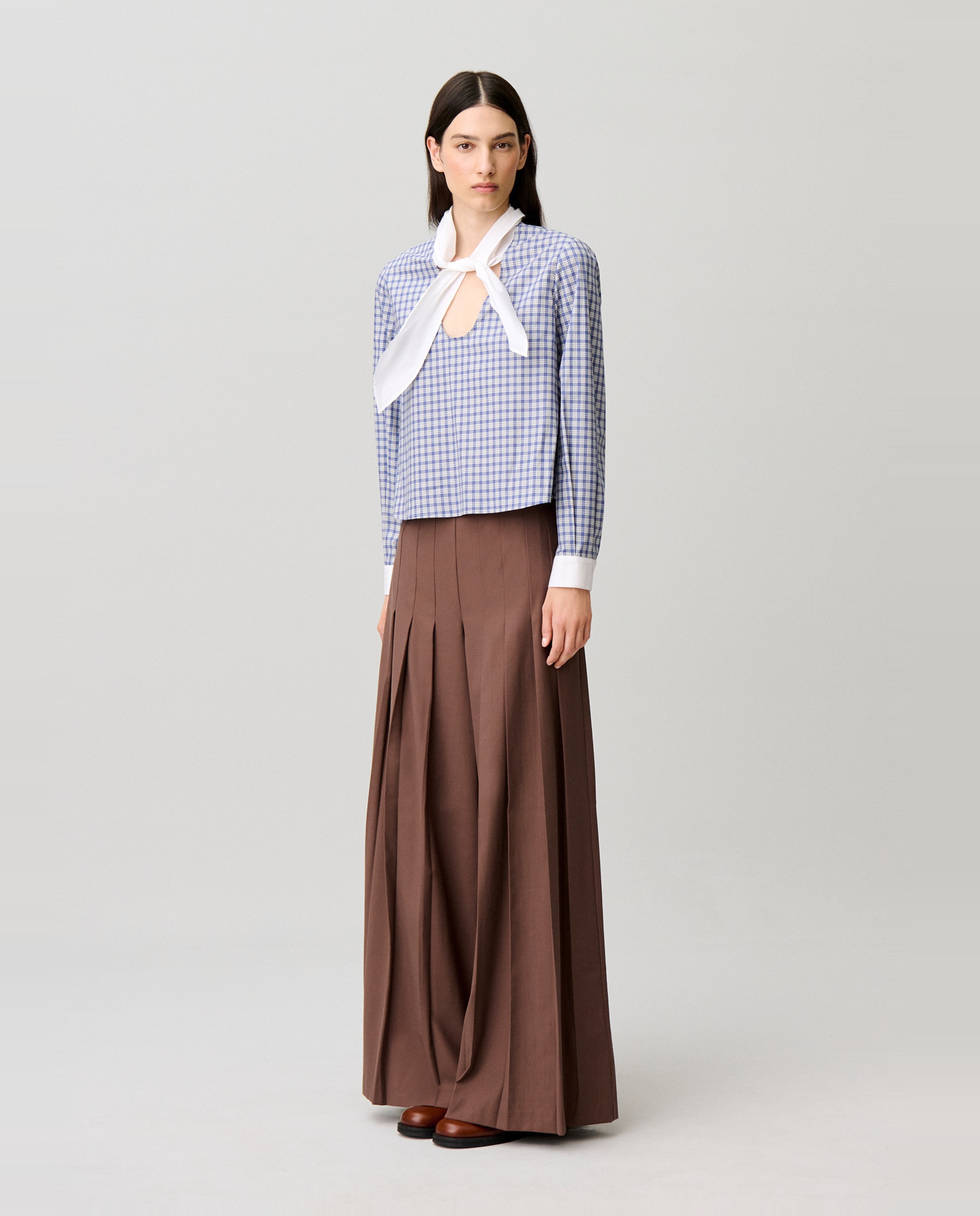 Pantalones anchos de mujer tiro alto plisados - Claudie Pierlot - Marrón Marrón-2