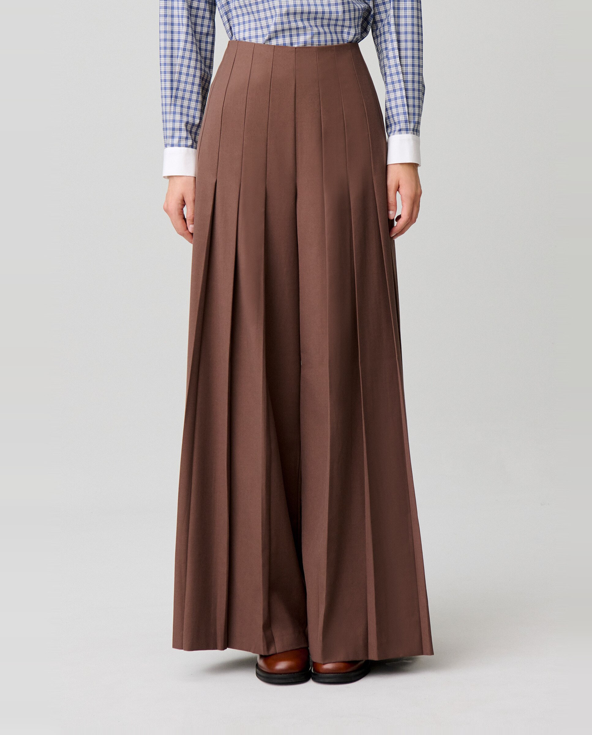 Pantalones anchos de mujer tiro alto plisados - Claudie Pierlot - Marrón Marrón-3
