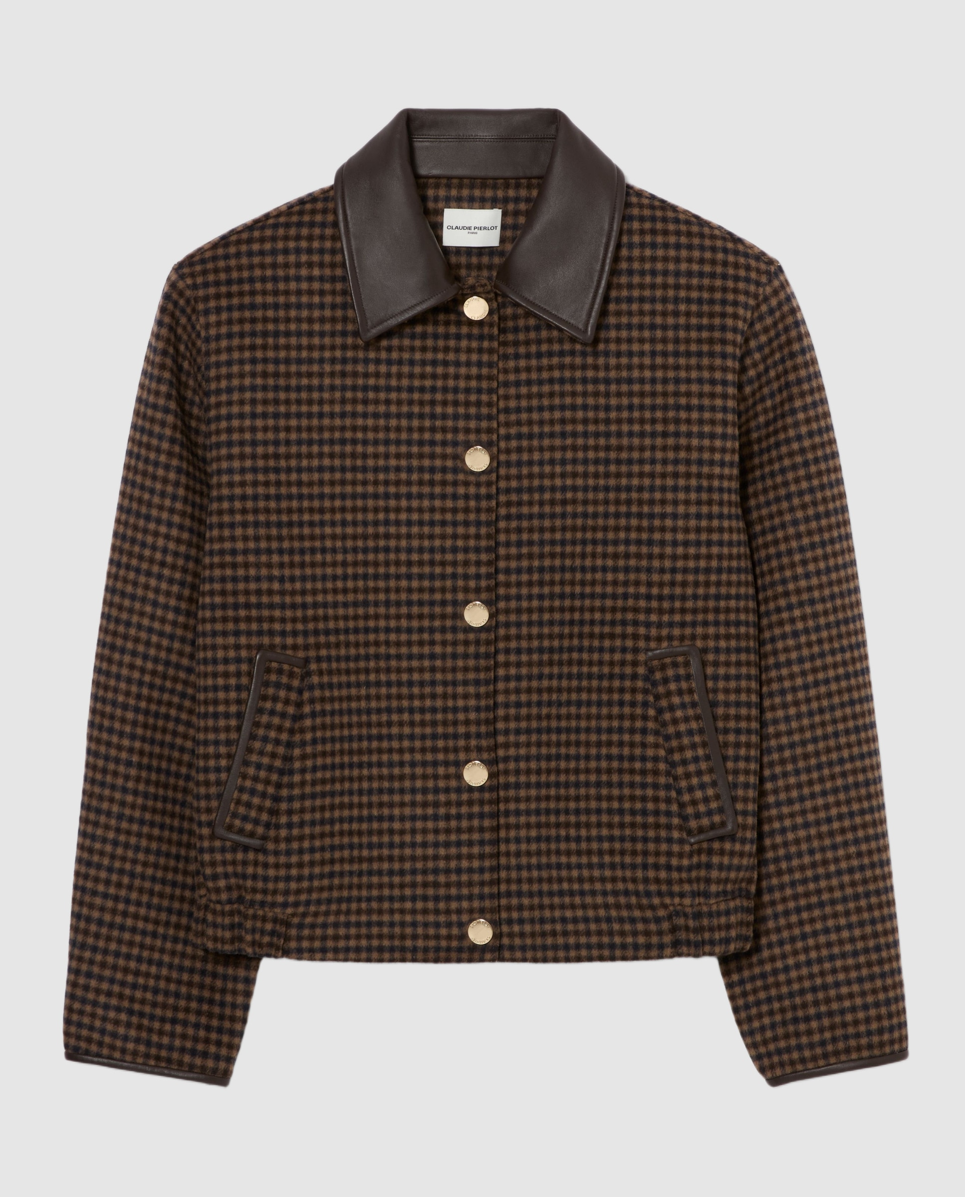 Abrigo de mujer corto de punto con cuello de cuero - Claudie Pierlot - Multicolor Multicolor-6