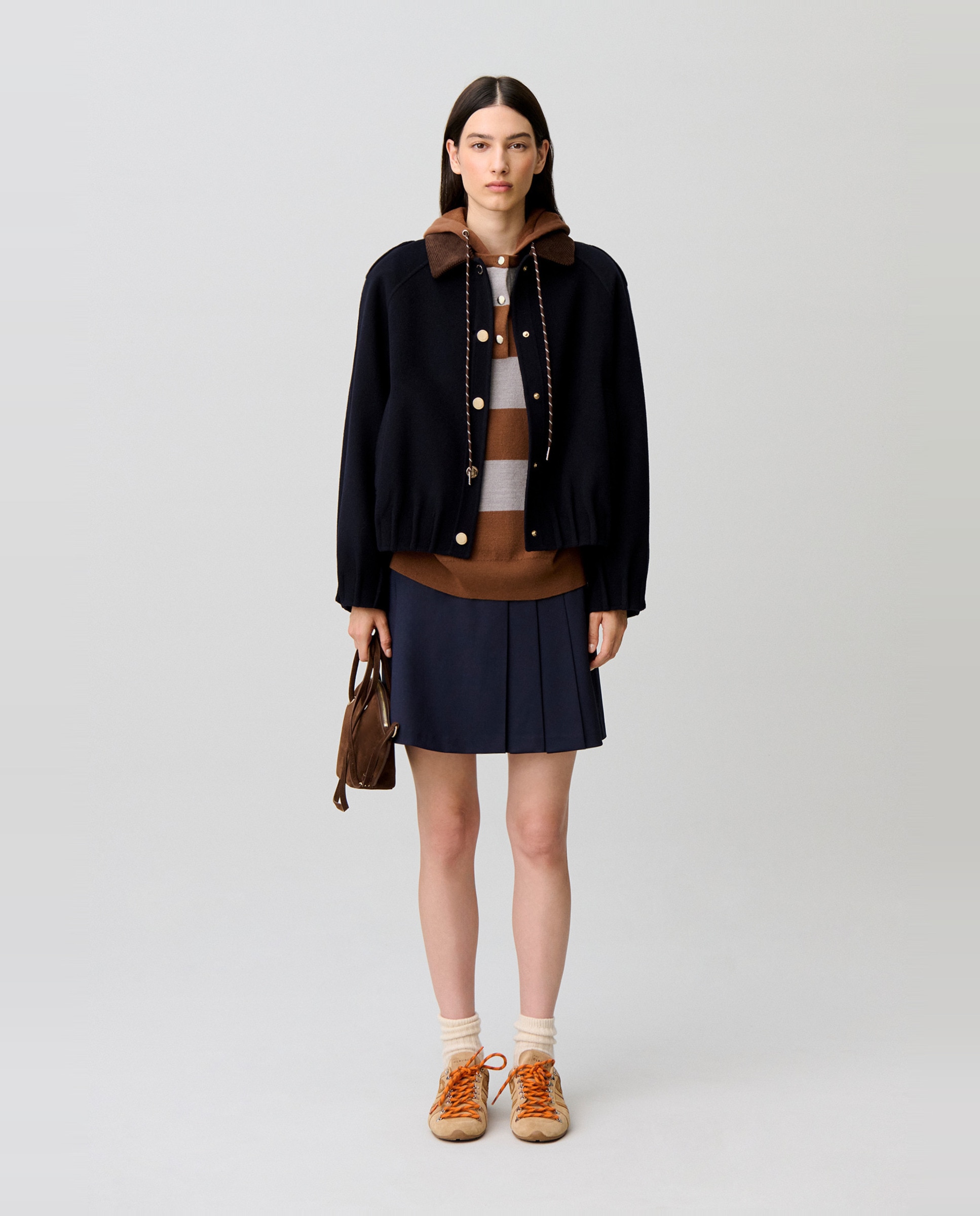 Cazadora de punto de mujer ancha con botones a presión dorados - Claudie Pierlot - Azul marino Azul marino-3