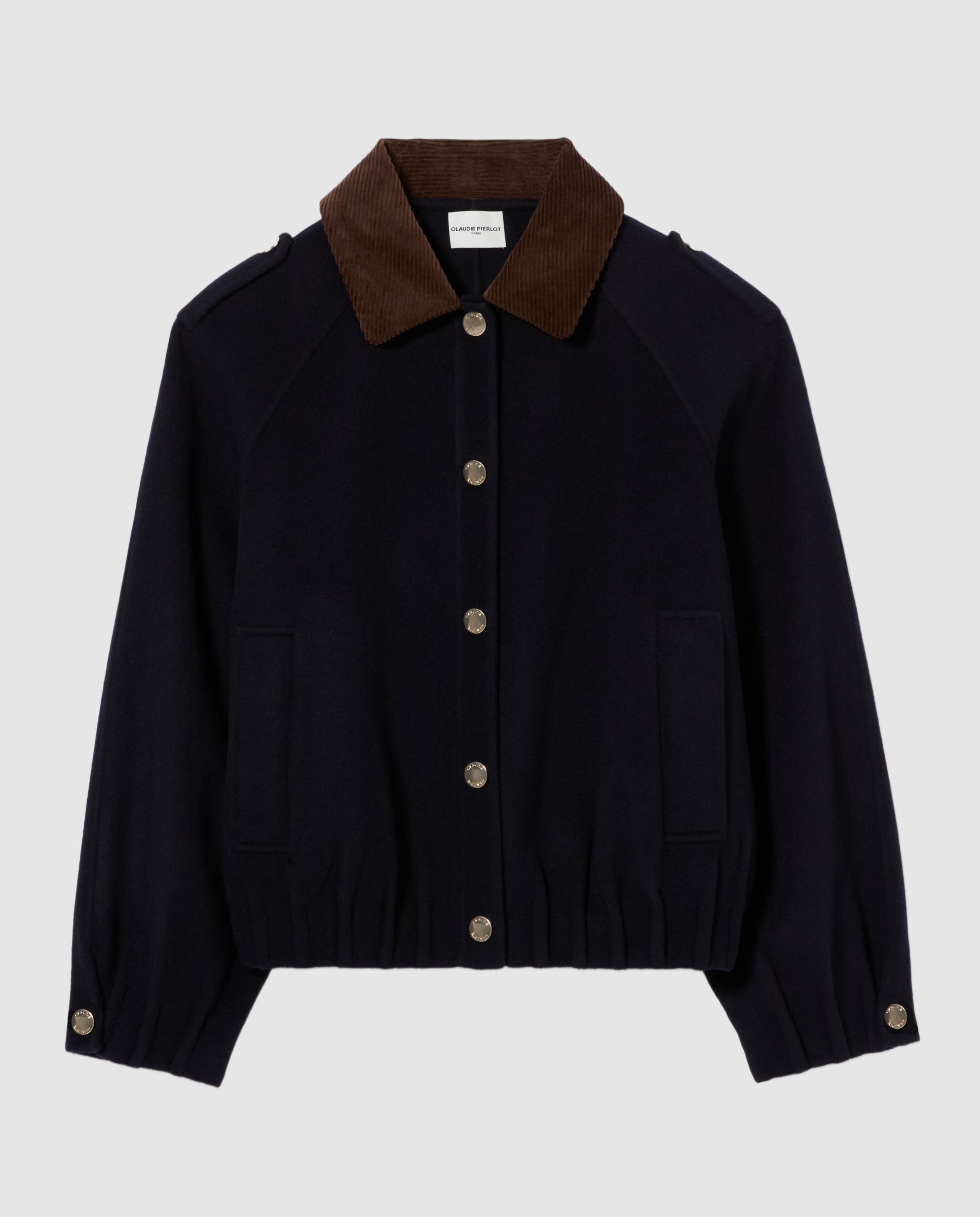 Cazadora de punto de mujer ancha con botones a presión dorados - Claudie Pierlot - Azul marino Azul marino-8