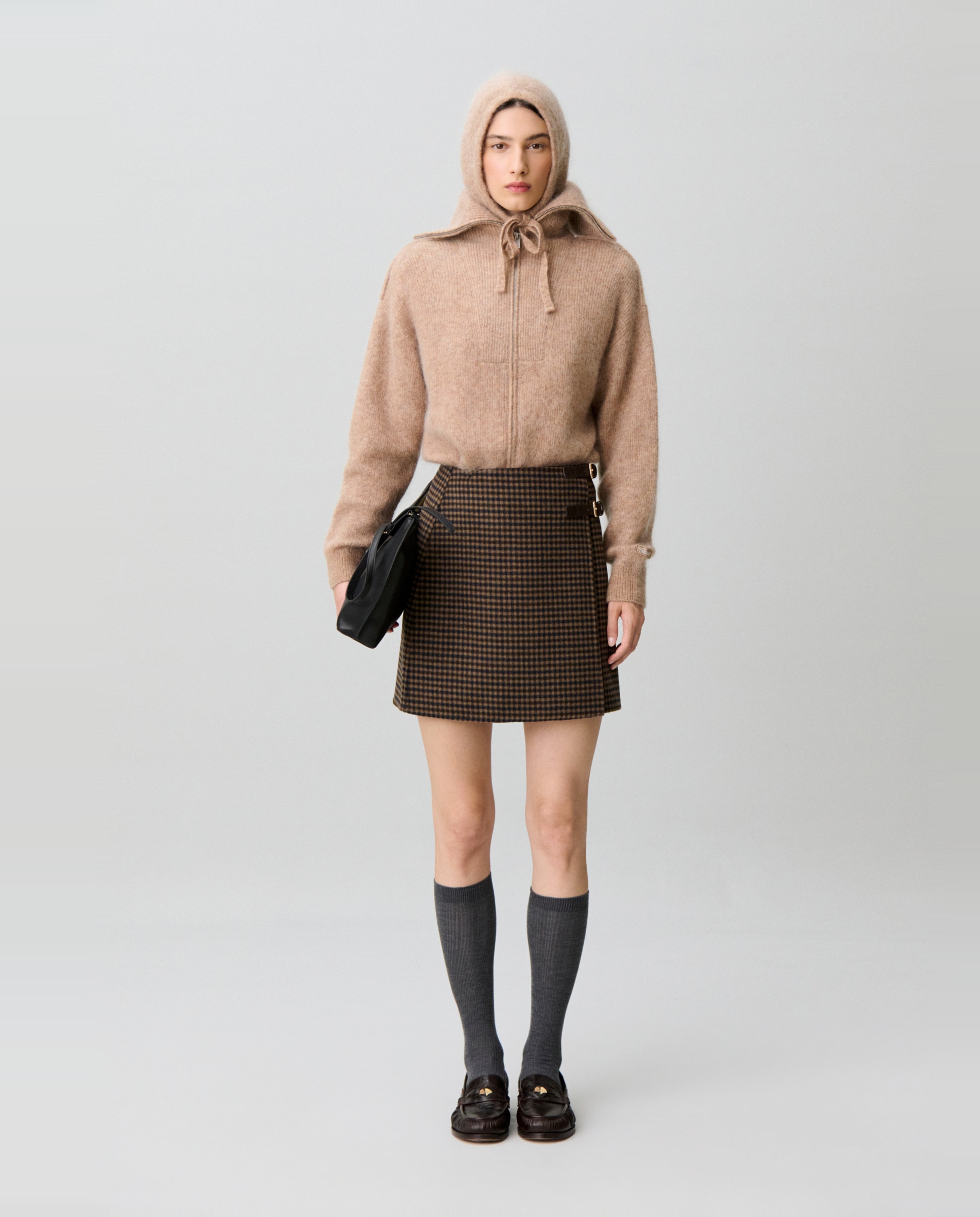 Falda corta cruzada de cuadros de cintura alta con lana - Claudie Pierlot - Multicolor Multicolor-1