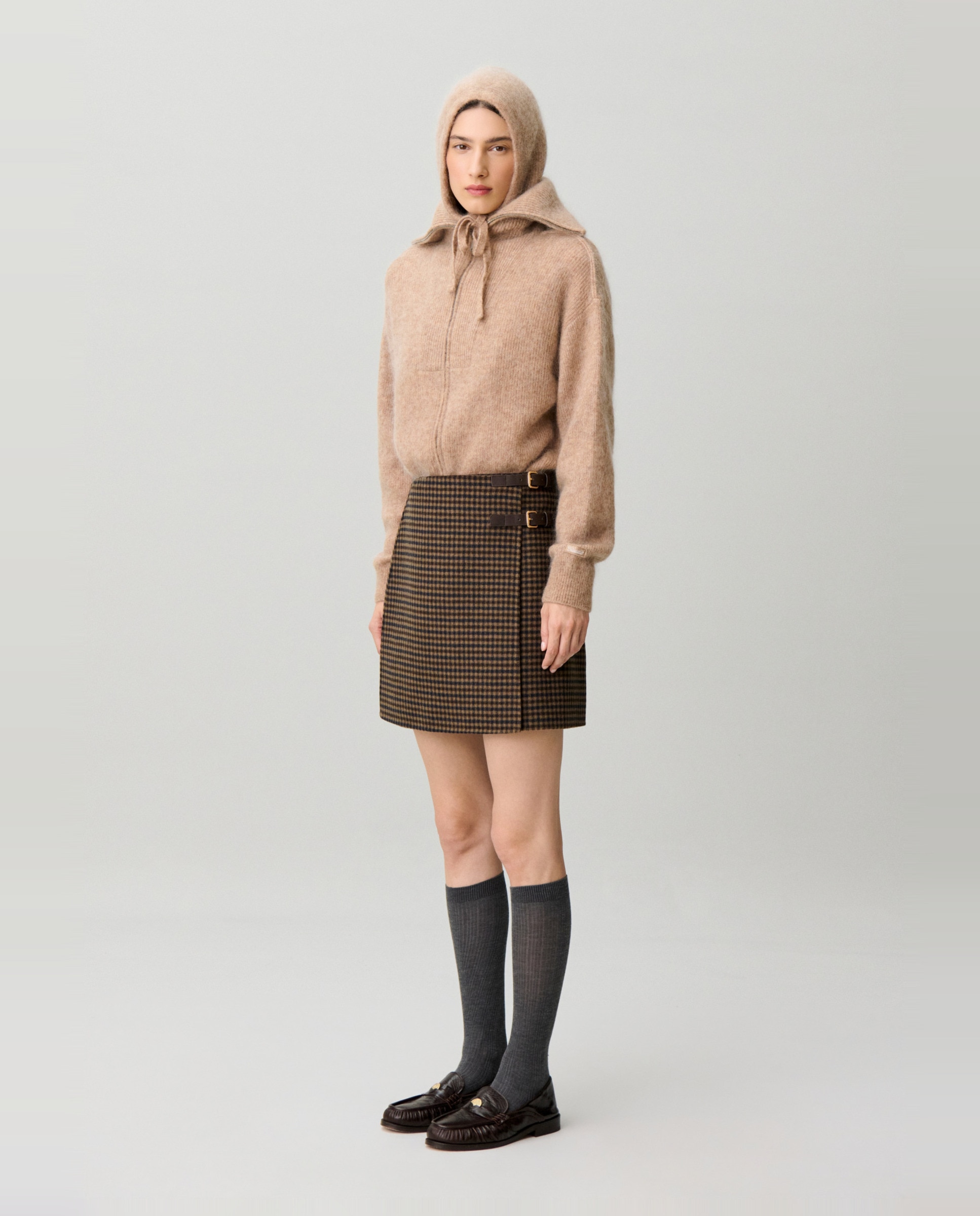 Falda corta cruzada de cuadros de cintura alta con lana - Claudie Pierlot - Multicolor Multicolor-4