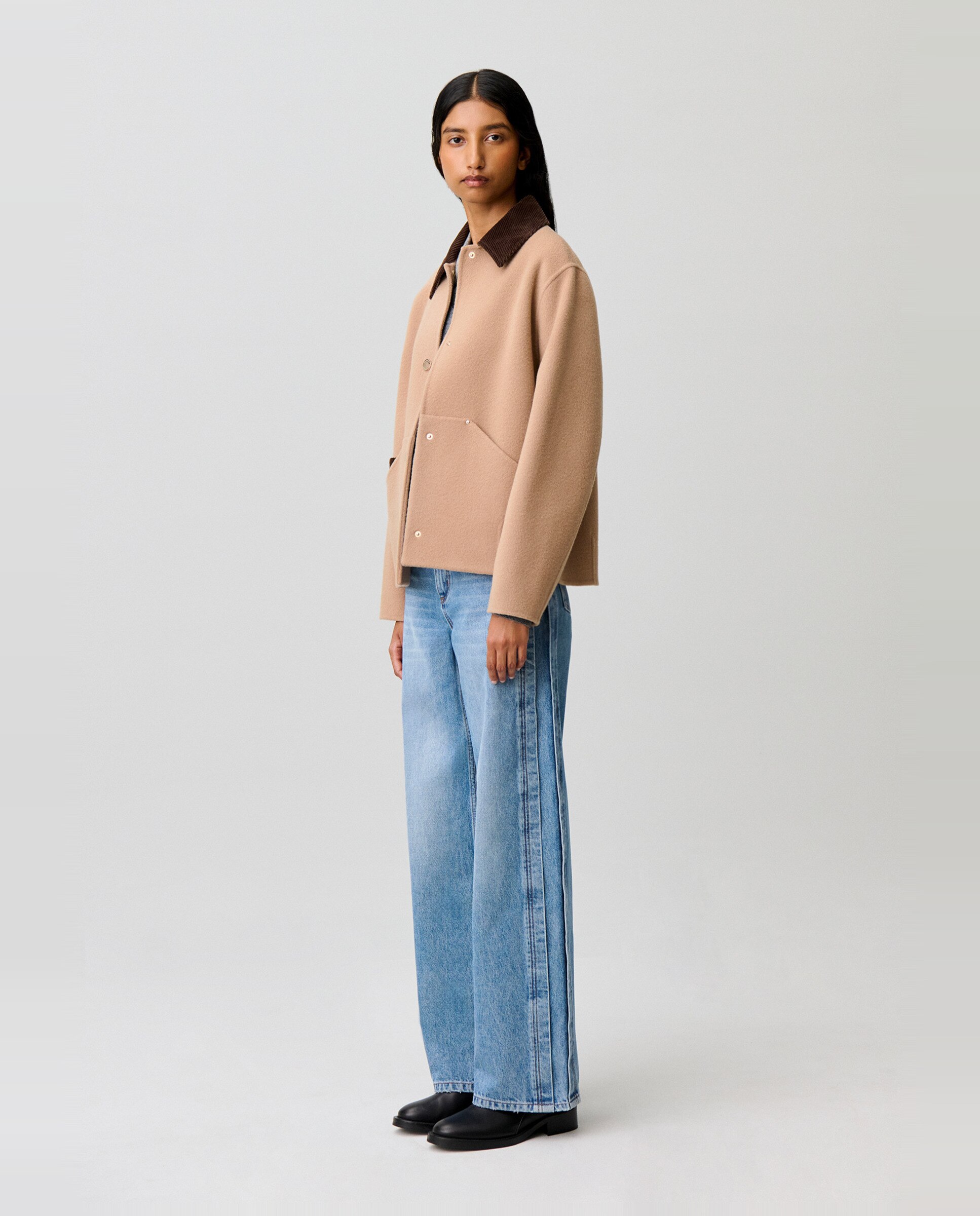 Abrigo de paño de mujer corto con lana - Claudie Pierlot - Beige Beige-3