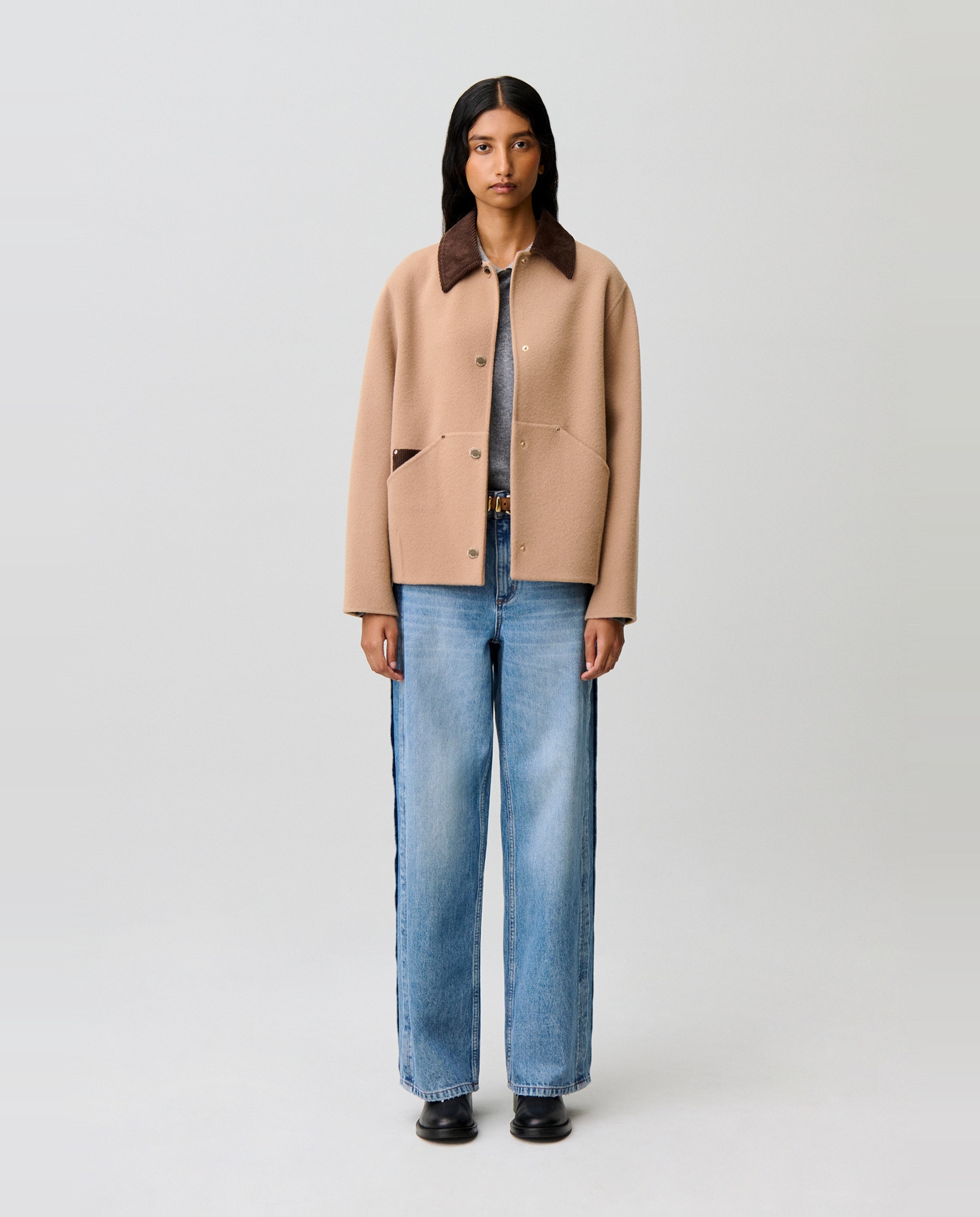 Abrigo de paño de mujer corto con lana - Claudie Pierlot - Beige Beige-4