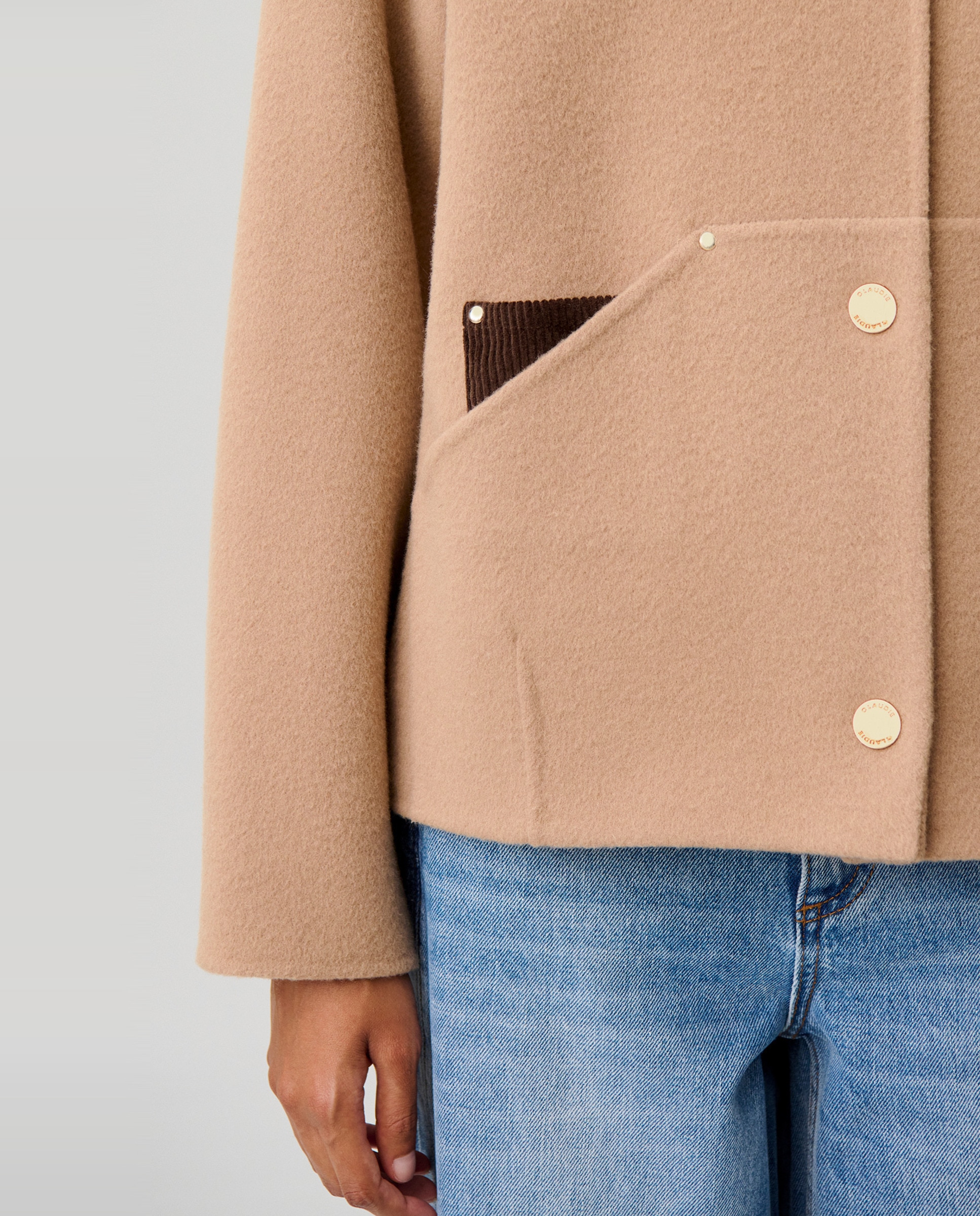 Abrigo de paño de mujer corto con lana - Claudie Pierlot - Beige Beige-5