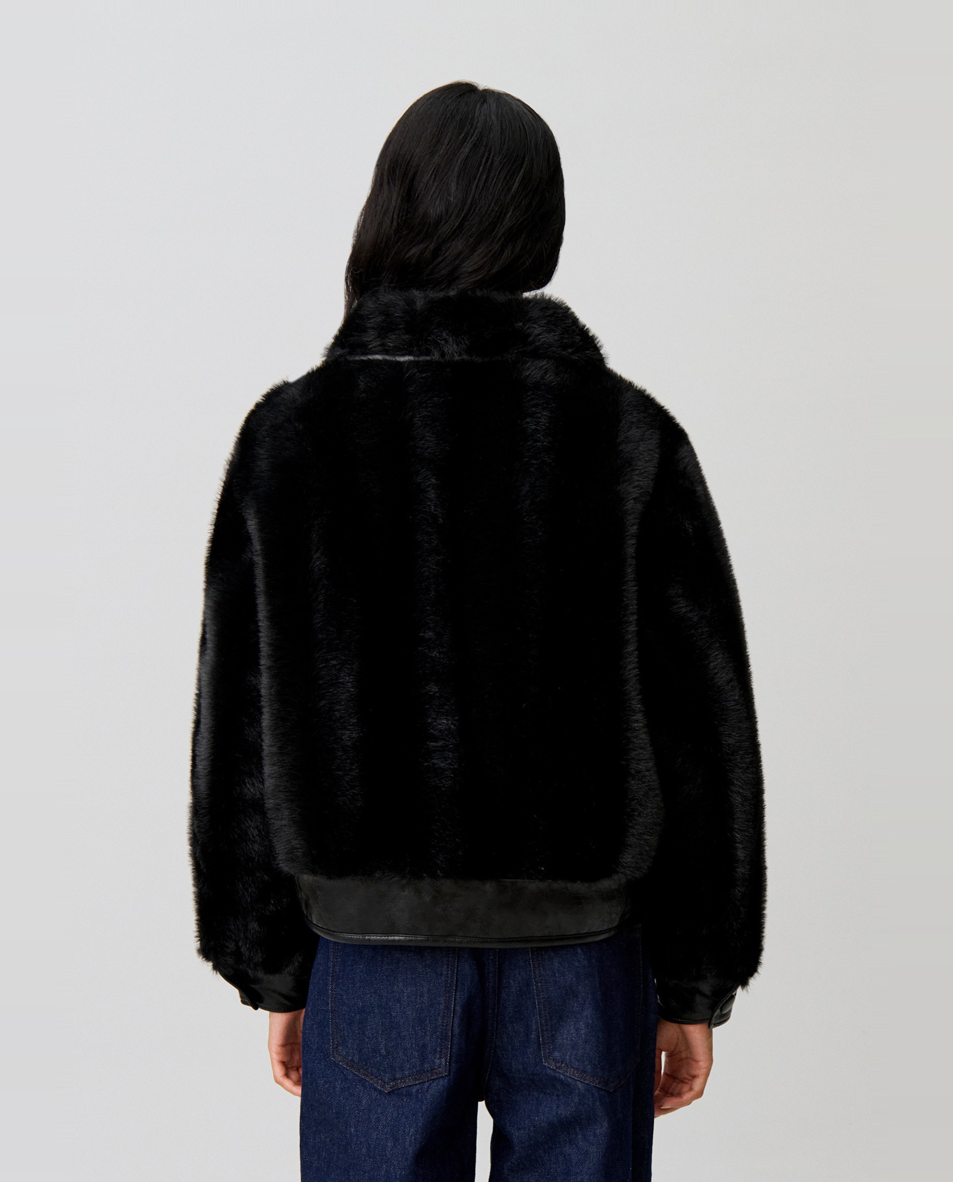 Cazadora de mujer corta con pelo sintético y cuello camisero - Claudie Pierlot - Negro Negro-2