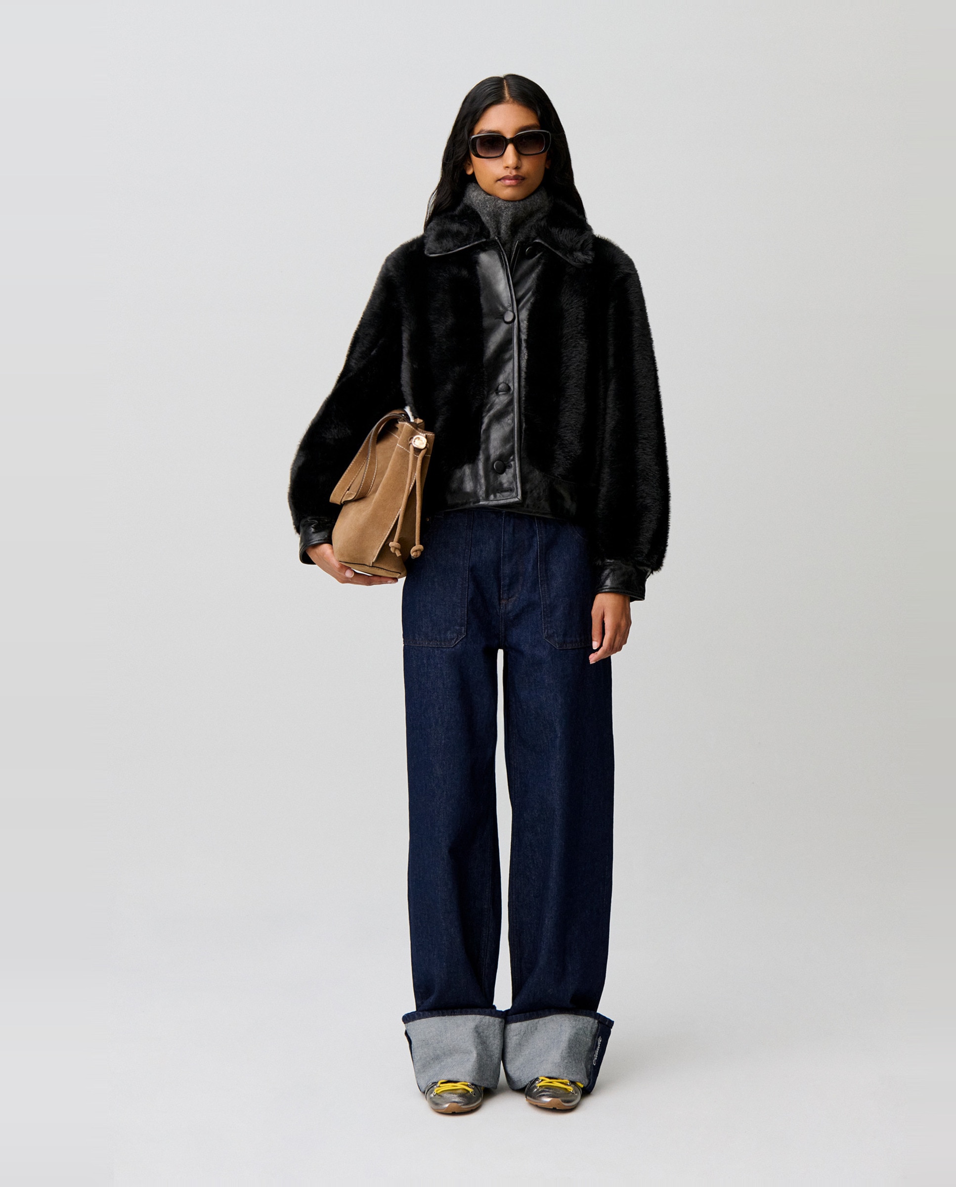 Cazadora de mujer corta con pelo sintético y cuello camisero - Claudie Pierlot - Negro Negro-4