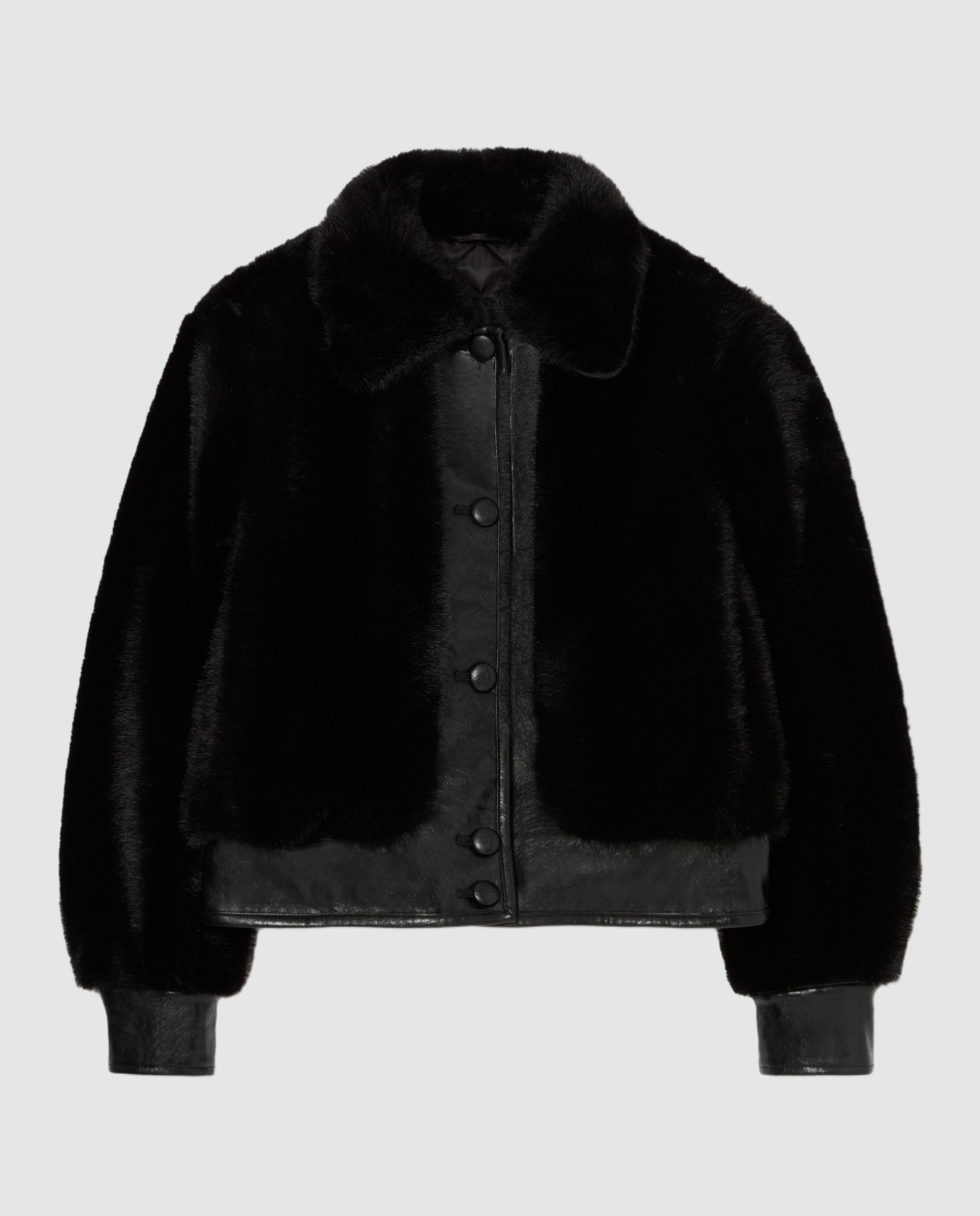 Cazadora de mujer corta con pelo sintético y cuello camisero - Claudie Pierlot - Negro Negro-6